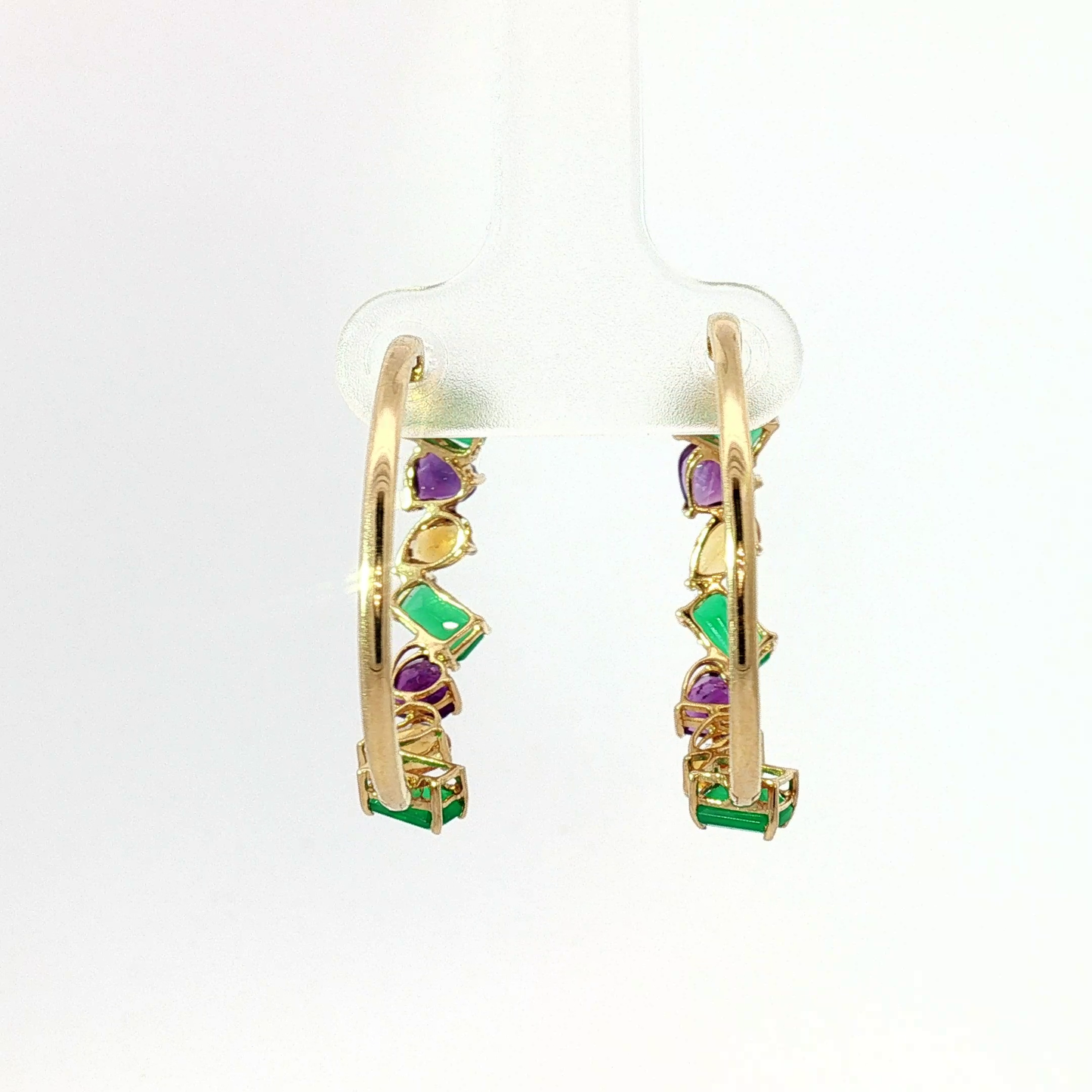 Yellow Gold Multi-Gemstone Hoop Earrings with Emeralds