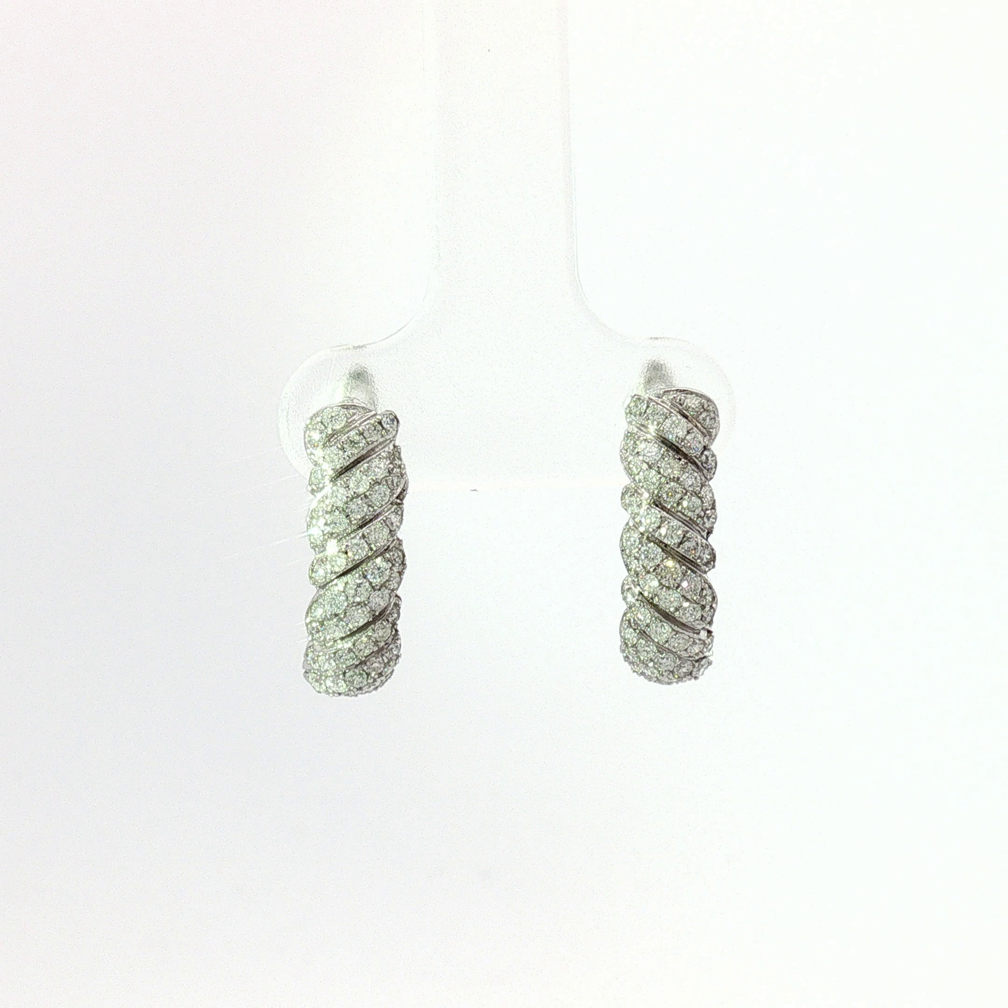 Twisted Pave Diamond Hoop Earrings in White Gold