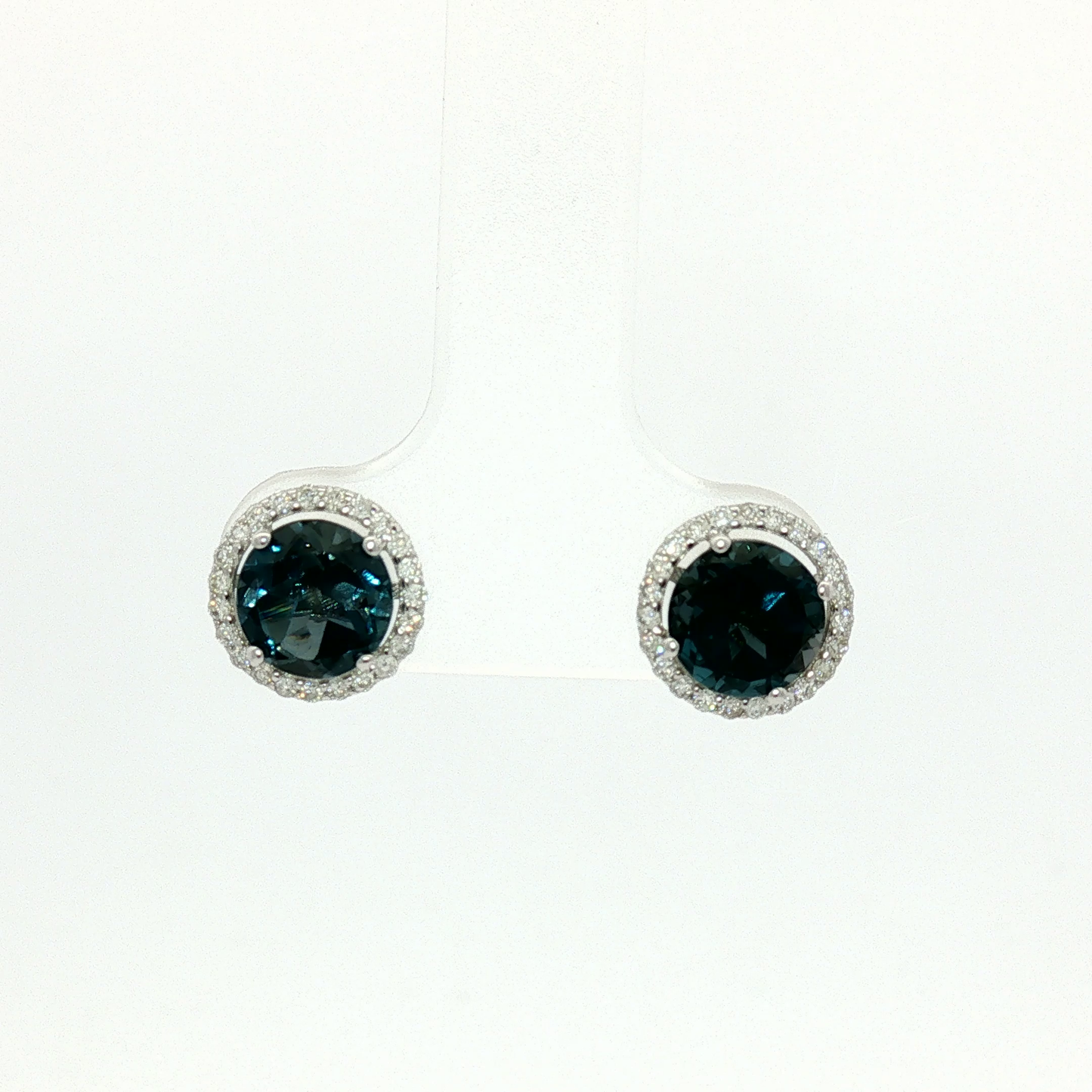Round Topaz and White Gold Halo Stud Earrings