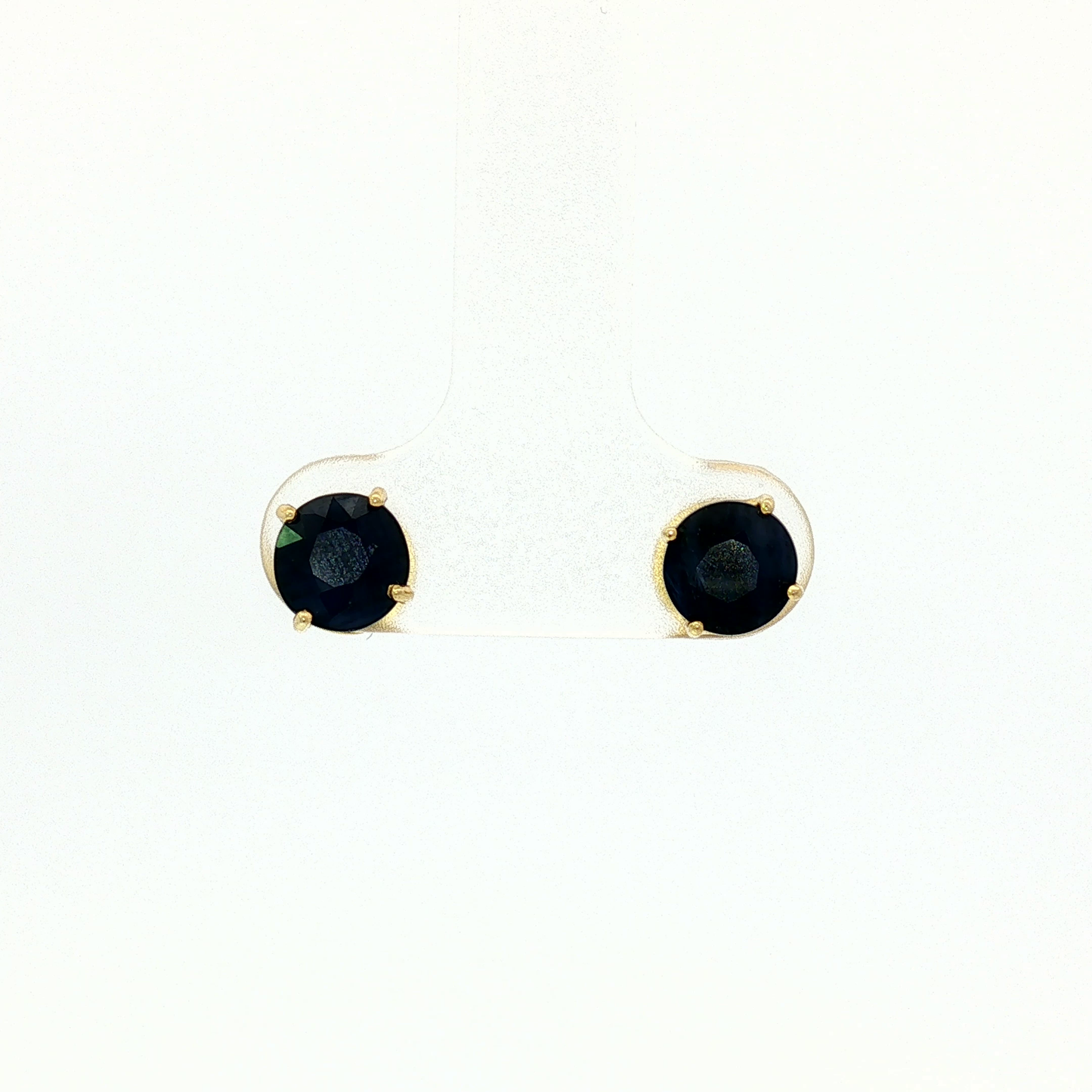 Round Deep Blue Sapphire Stud Earrings in Yellow Gold
