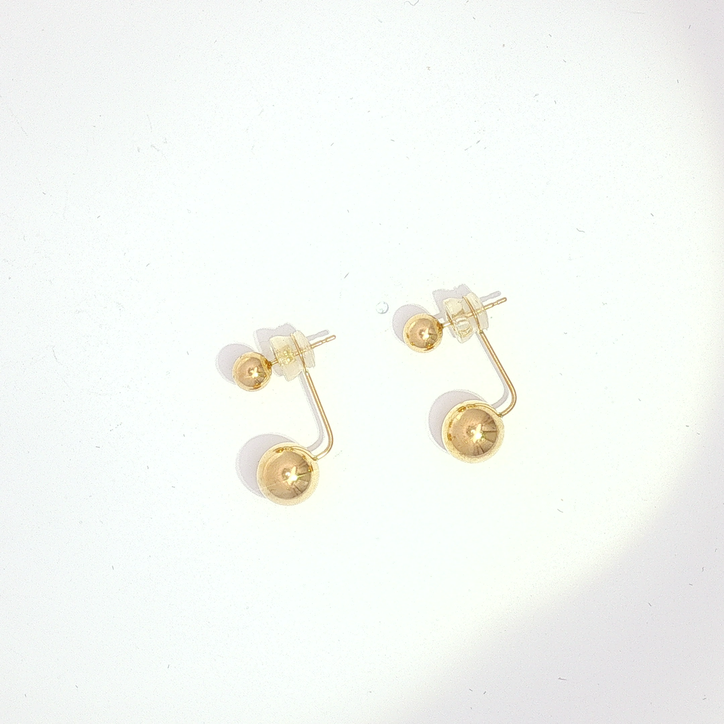 Yellow Gold Double Sphere Drop Earrings