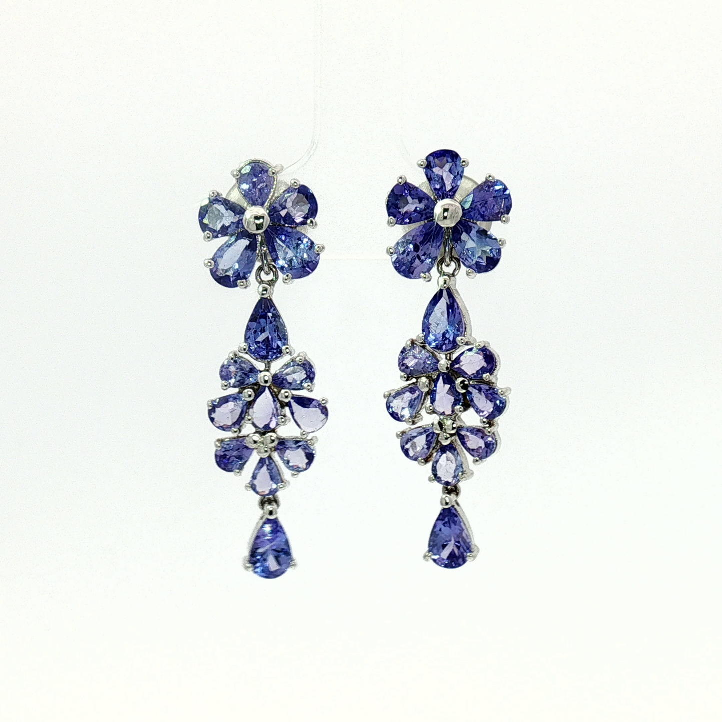 Tanzanite Floral Cluster Drop Earrings in White Gold