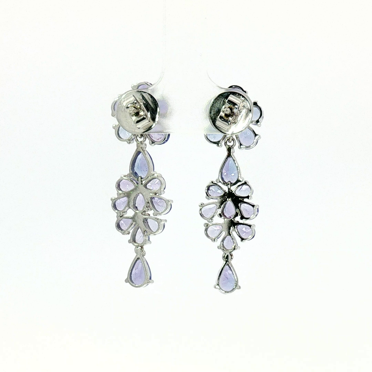 Tanzanite Floral Cluster Drop Earrings in White Gold