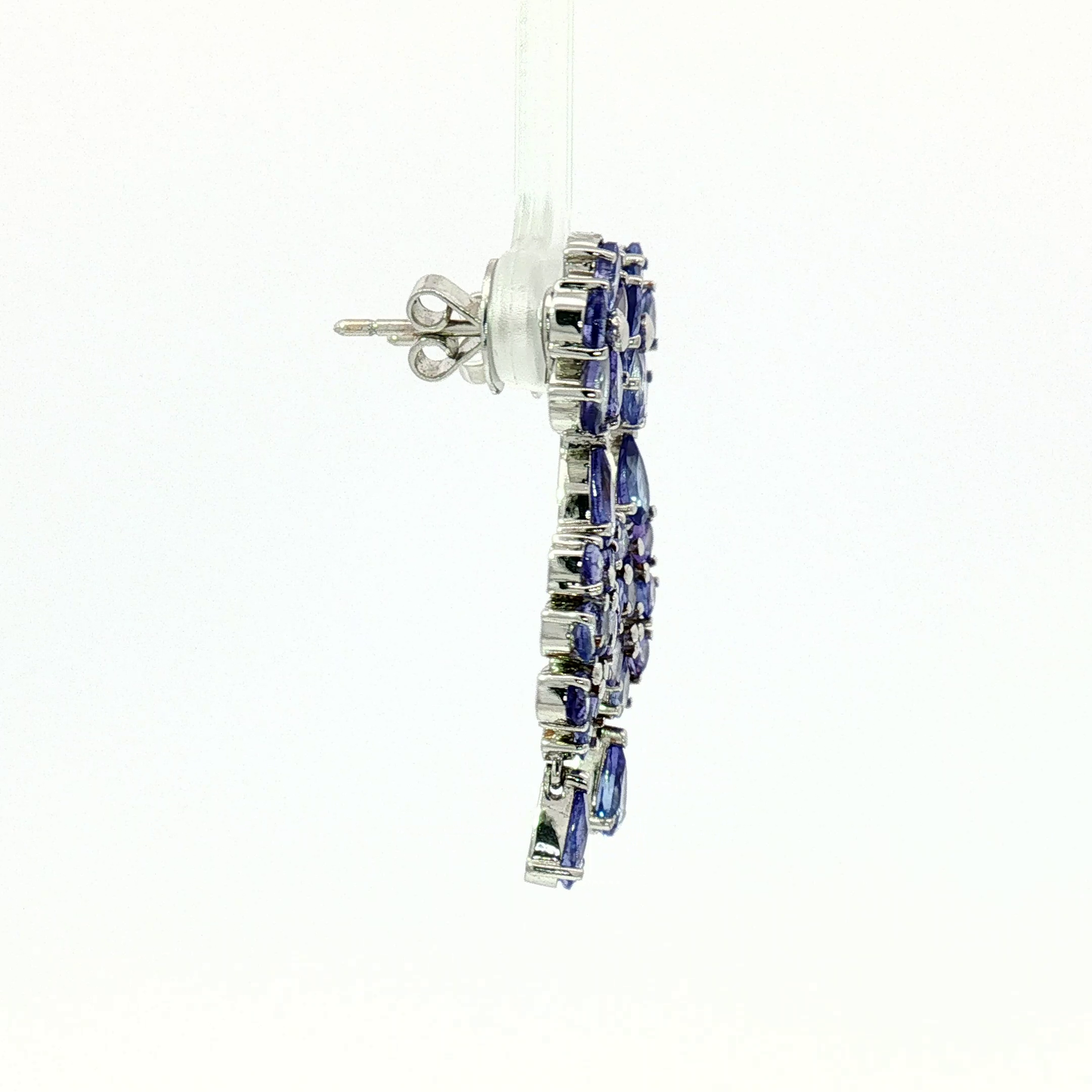 Tanzanite Floral Cluster Drop Earrings in White Gold