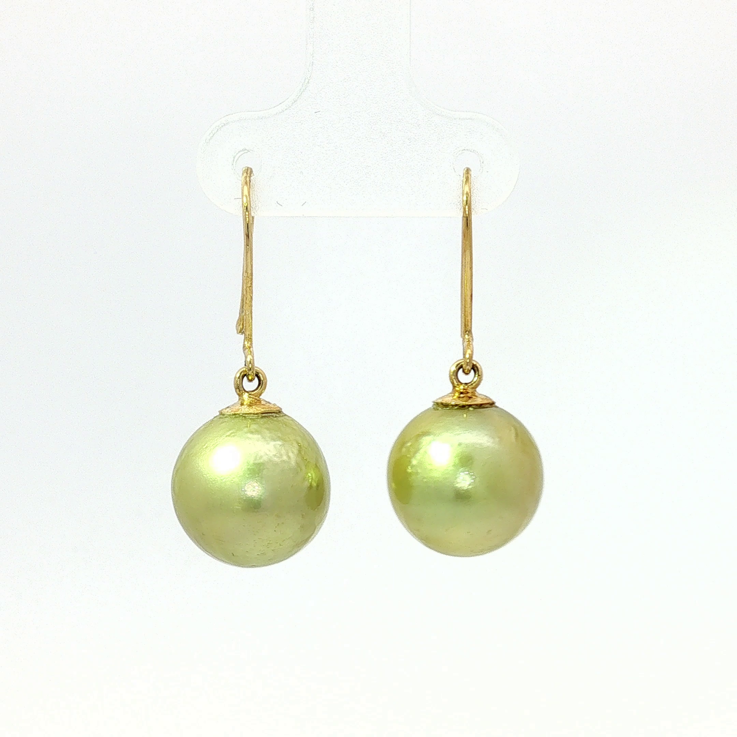 Yellow Gold Green Pearl Drop Earrings