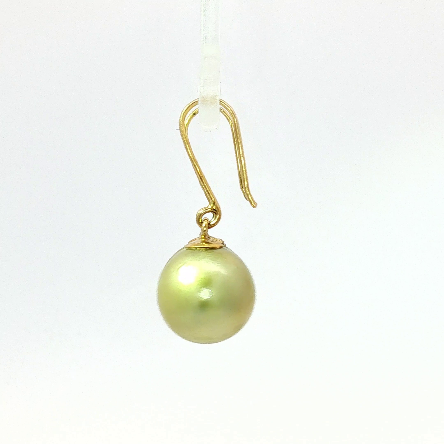 Yellow Gold Green Pearl Drop Earrings