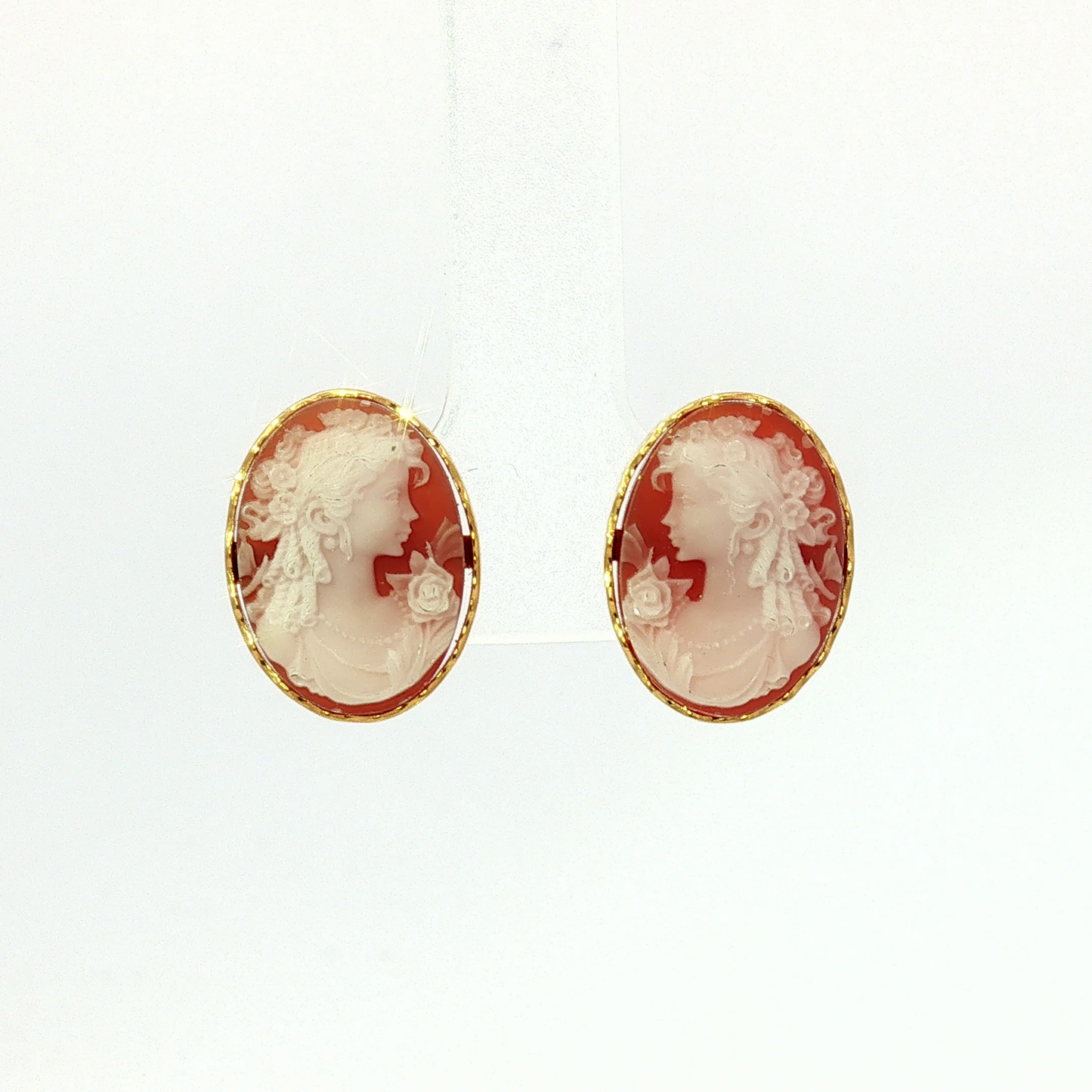 Yellow Gold Coral Cameo Stud Earrings