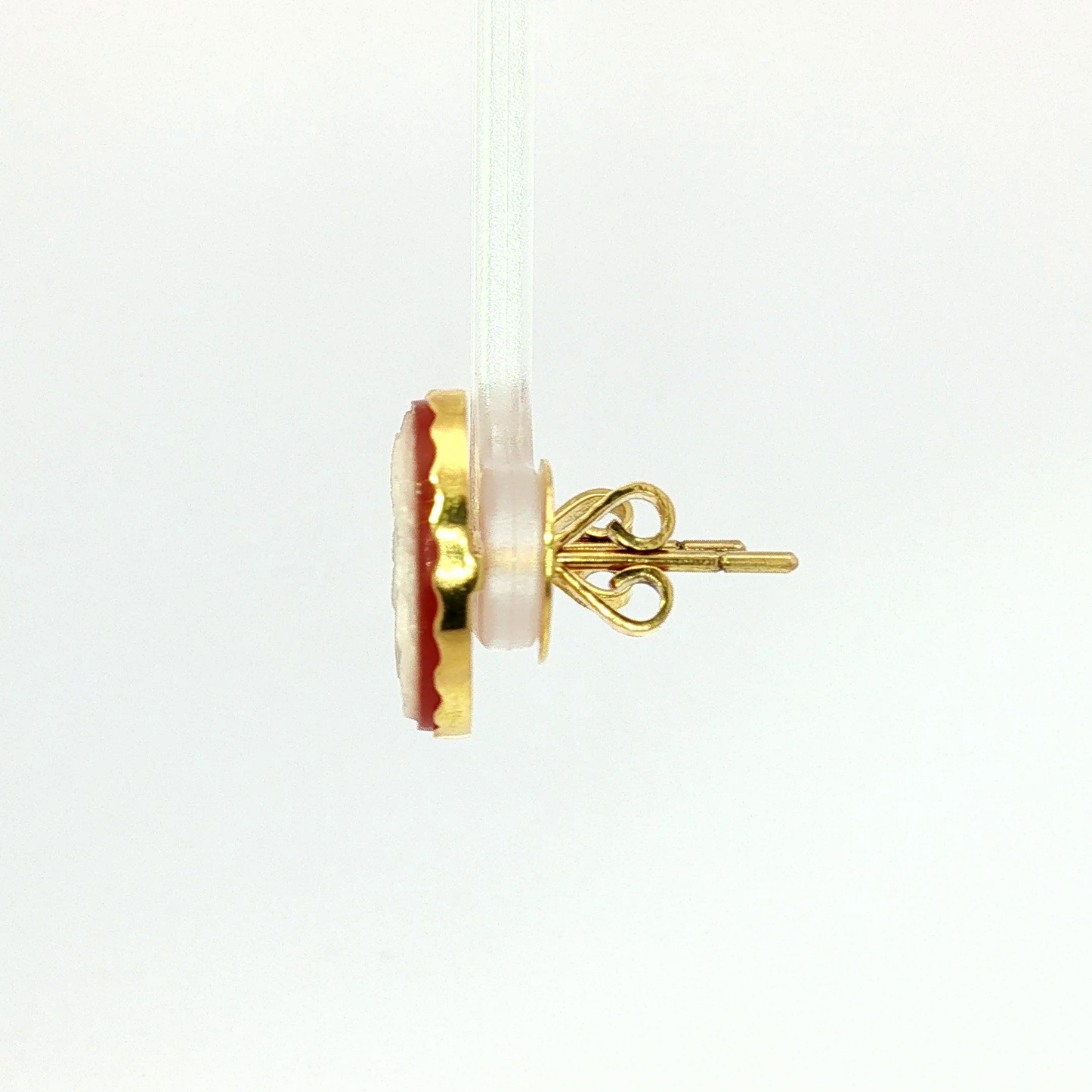 Yellow Gold Coral Cameo Stud Earrings