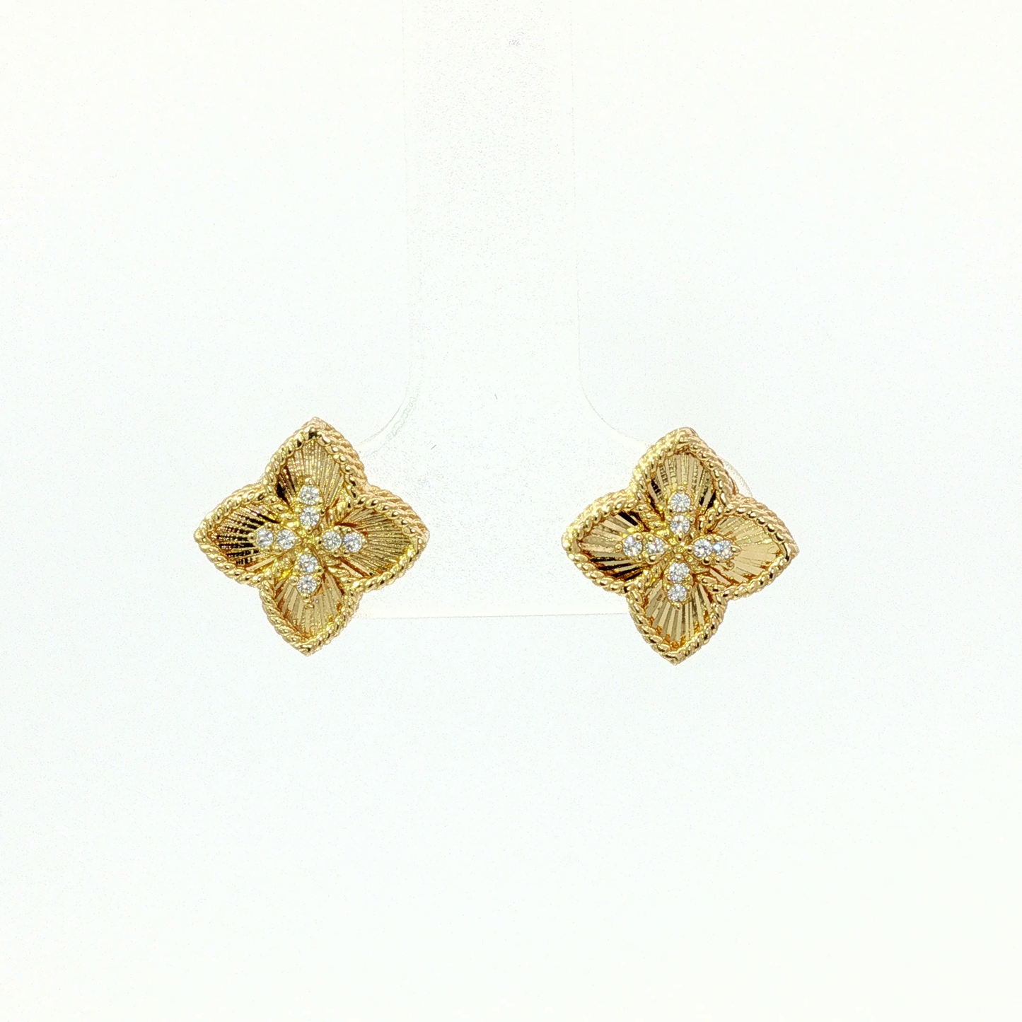 Textured Floral Diamond Stud Earrings in Yellow Gold