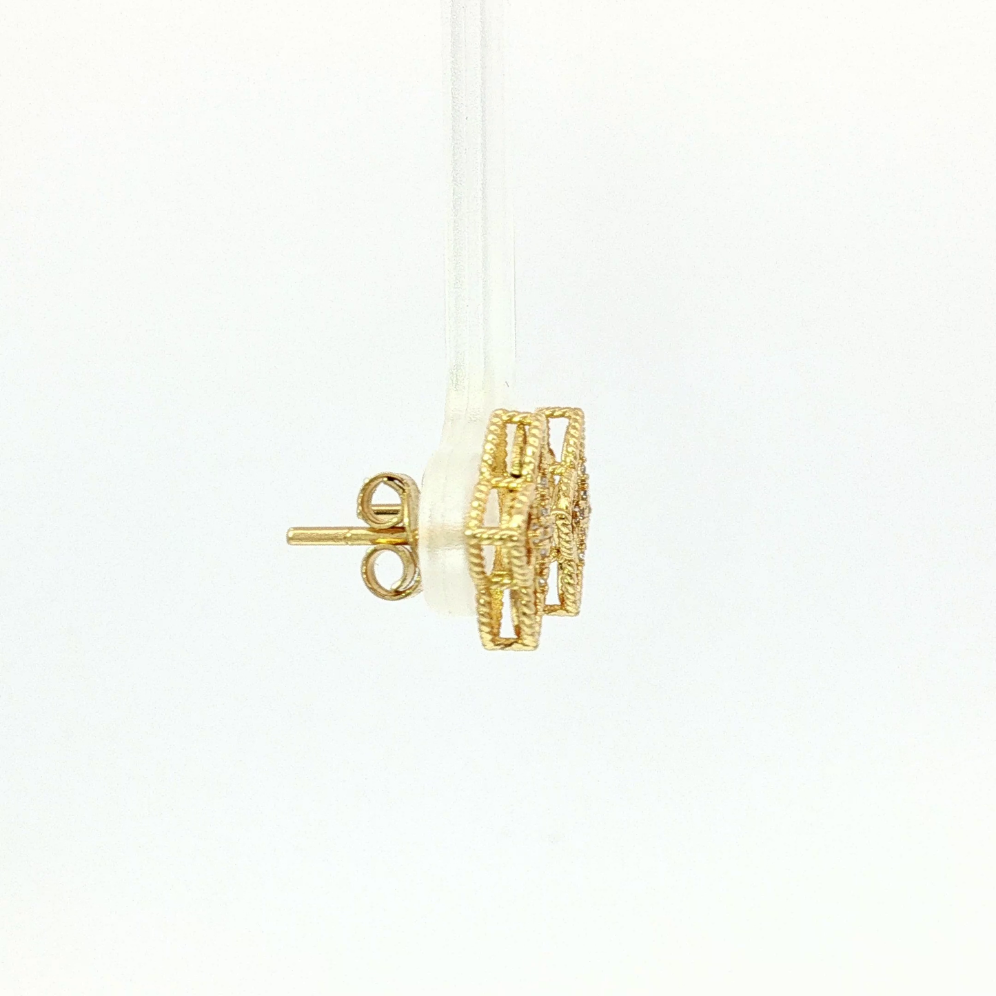 Textured Floral Diamond Stud Earrings in Yellow Gold