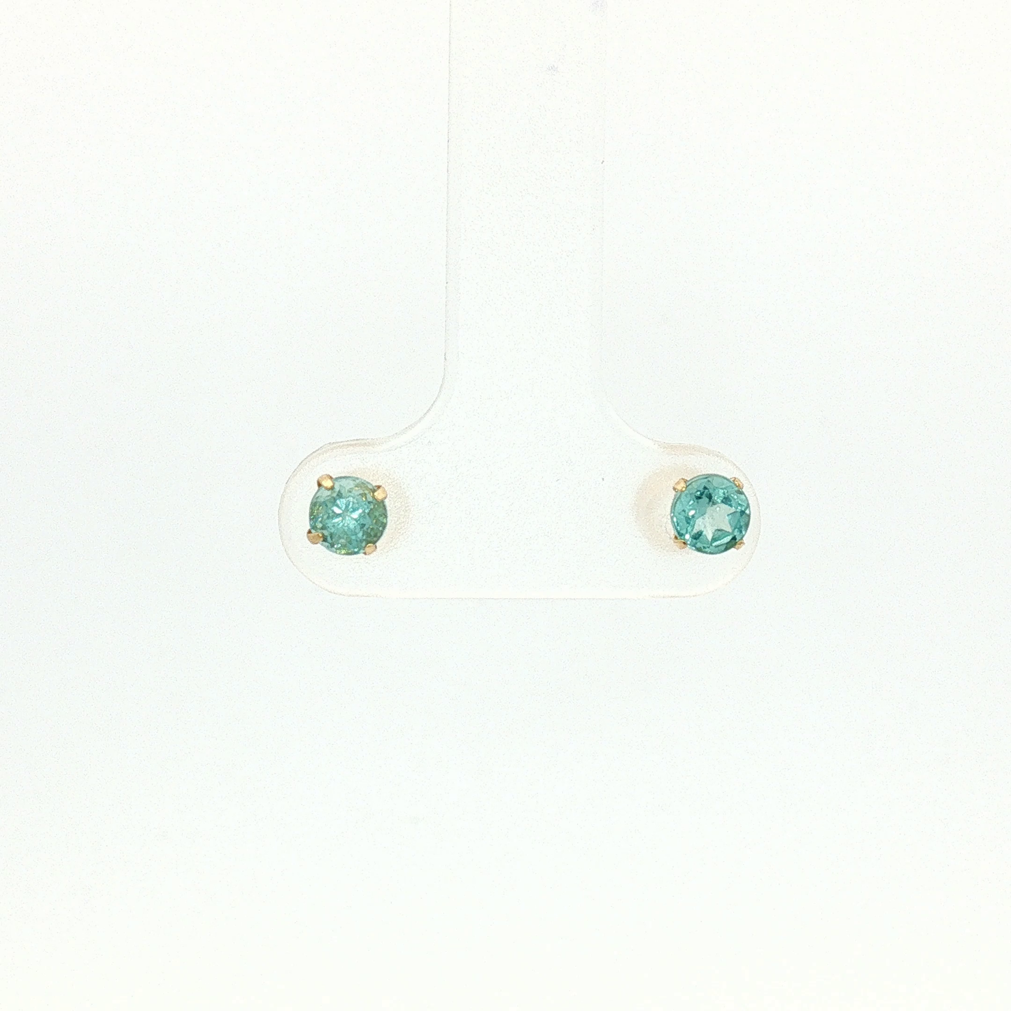 Yellow Gold Round Blue-Green Tourmaline Stud Earrings