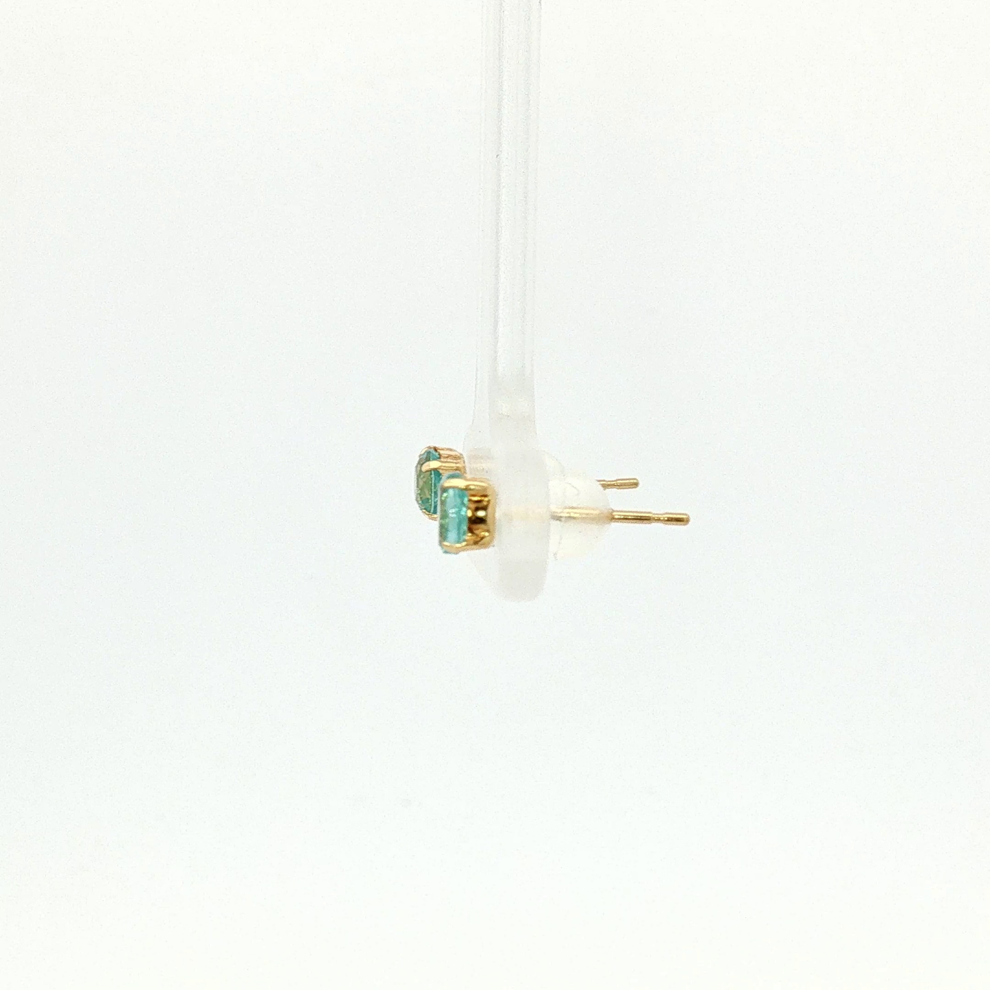 Yellow Gold Round Blue-Green Tourmaline Stud Earrings