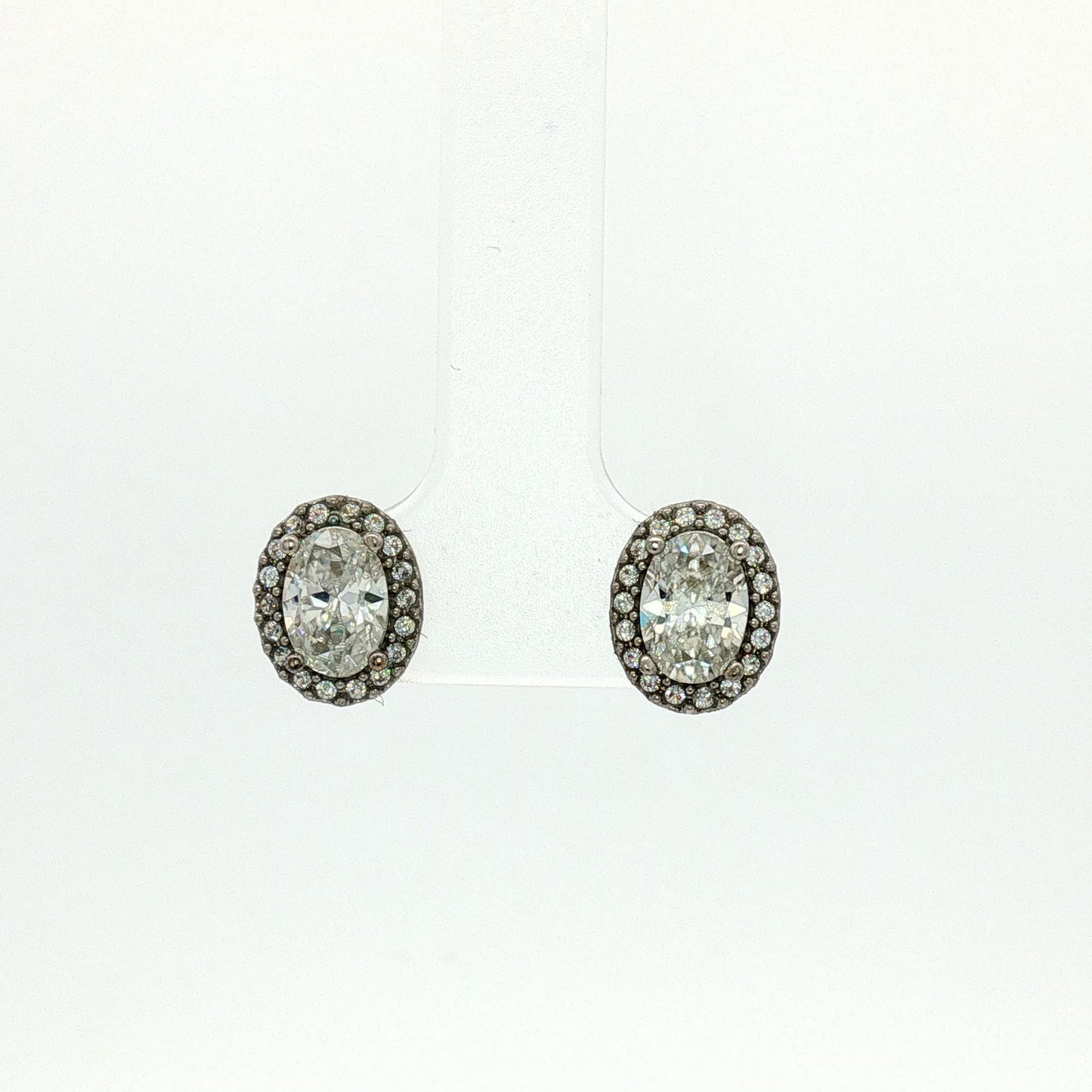 Oval Diamond Halo Stud Earrings in White Gold