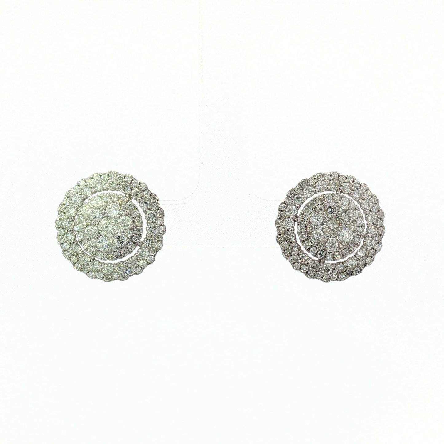 Diamond Concentric Circle Cluster Earrings in White Gold