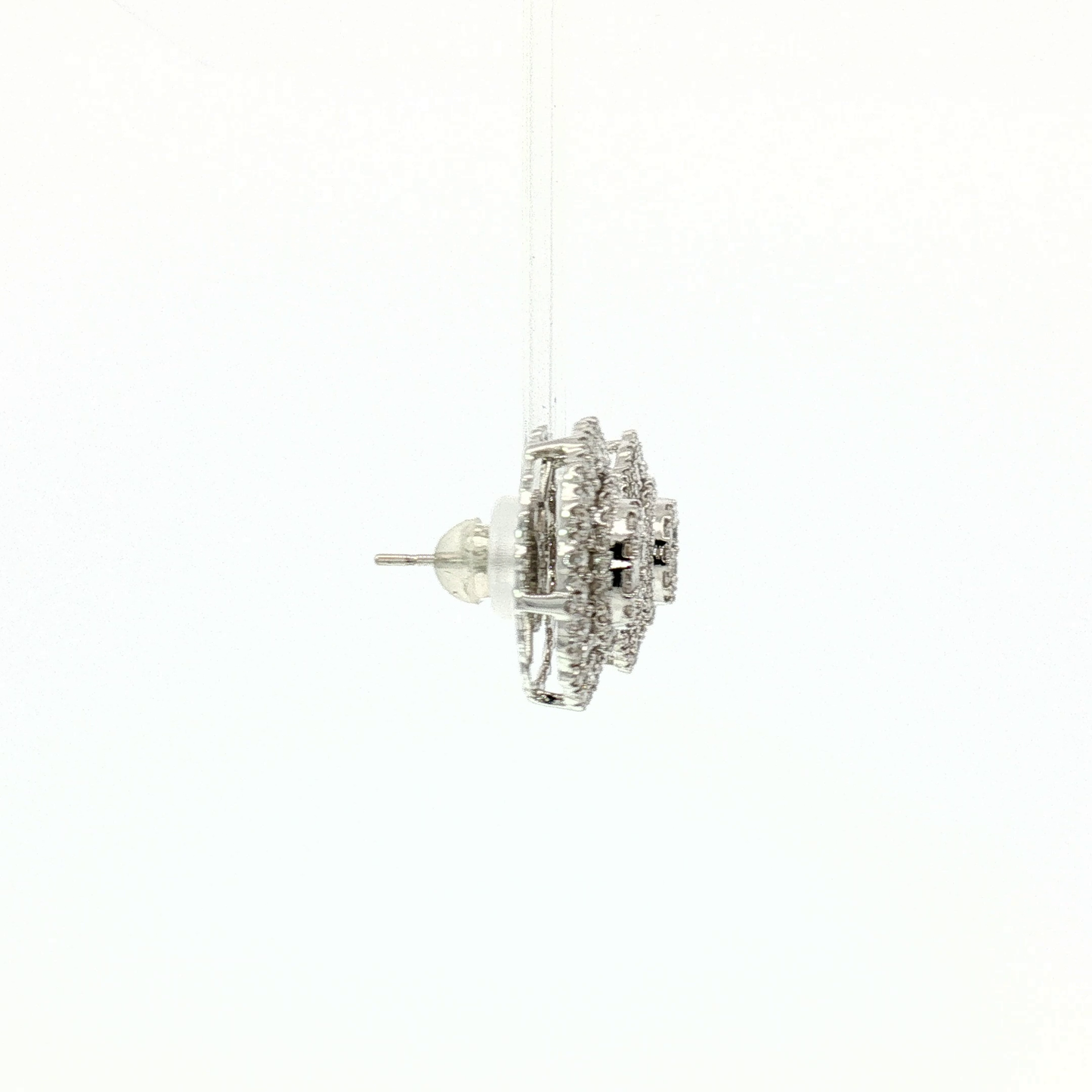 Diamond Concentric Circle Cluster Earrings in White Gold