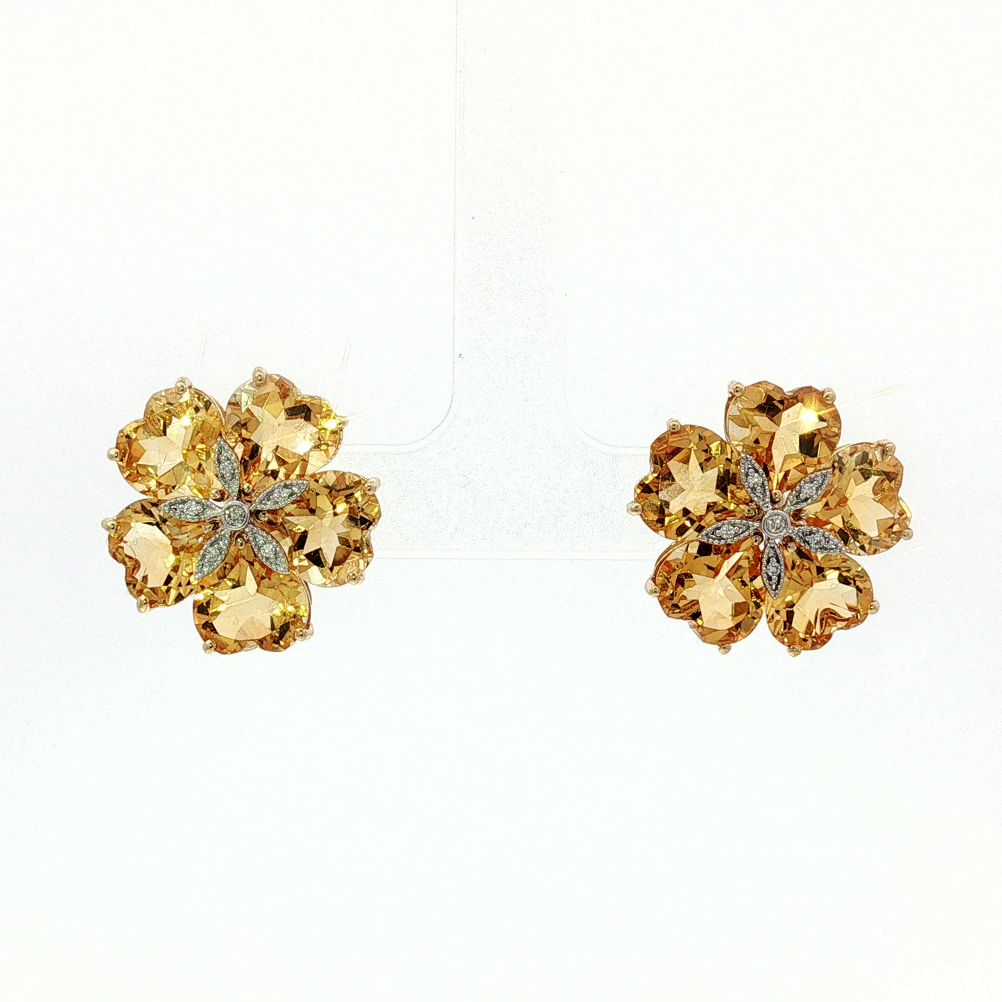 Yellow Gold Citrine Flower Stud Earrings