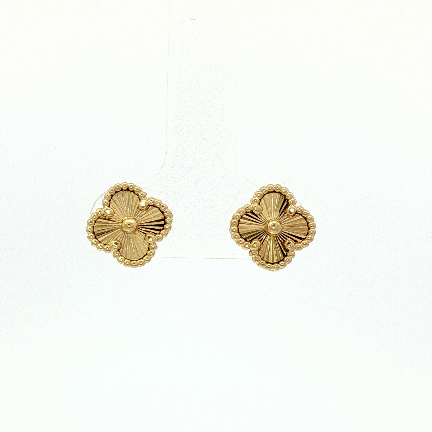 Textured Clover Motif Stud Earrings in Yellow Gold