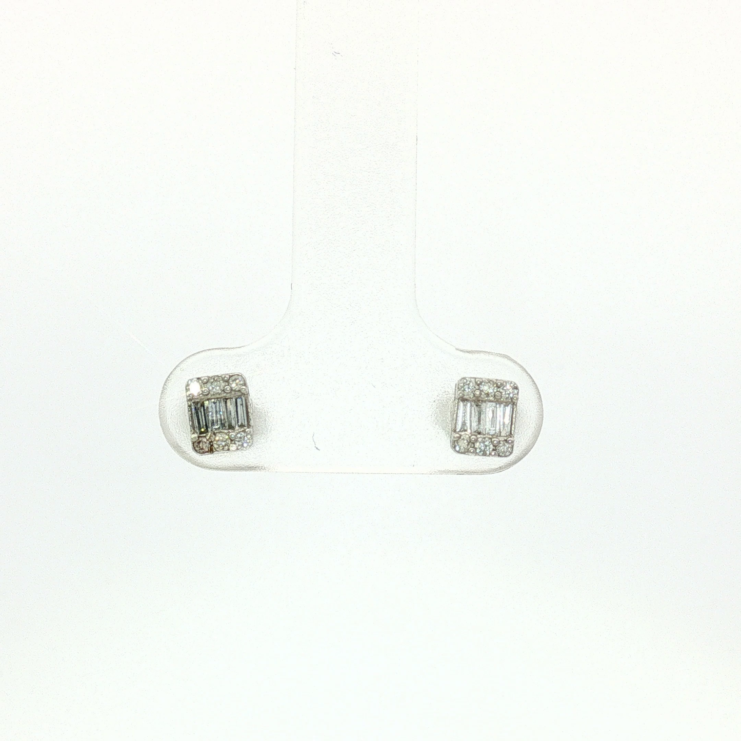 White Gold Baguette Diamond Cluster Stud Earrings