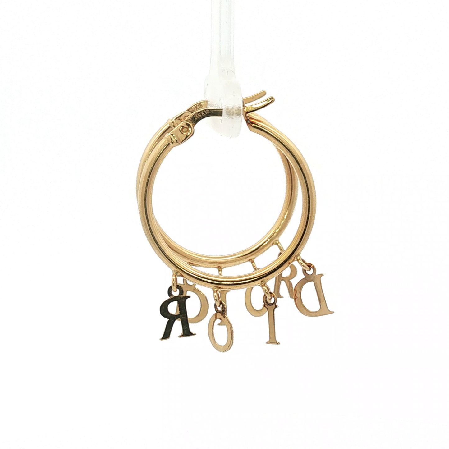 Yellow Gold Hoop Earrings with Dangling D Charms