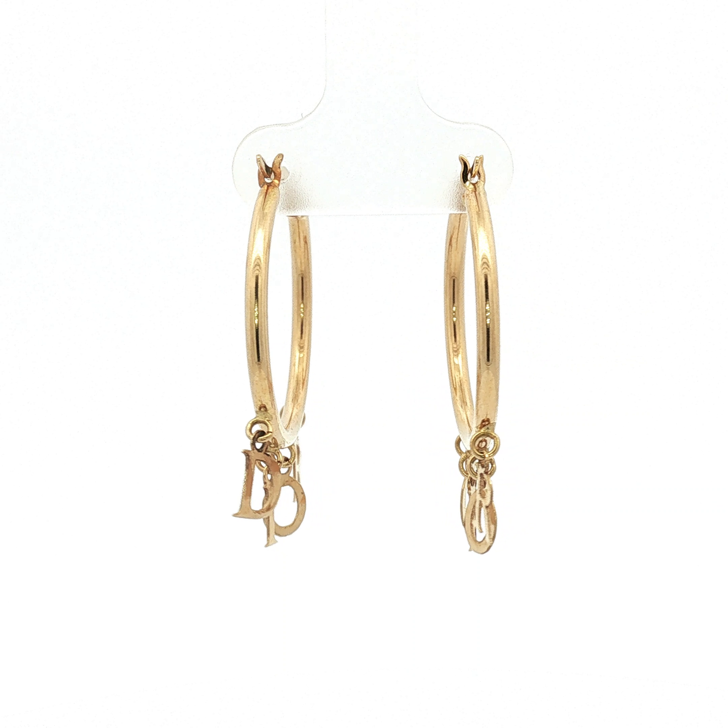 Yellow Gold Hoop Earrings with Dangling D Charms