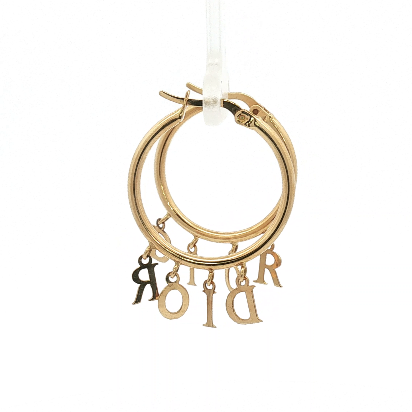 Yellow Gold Hoop Earrings with Dangling D Charms