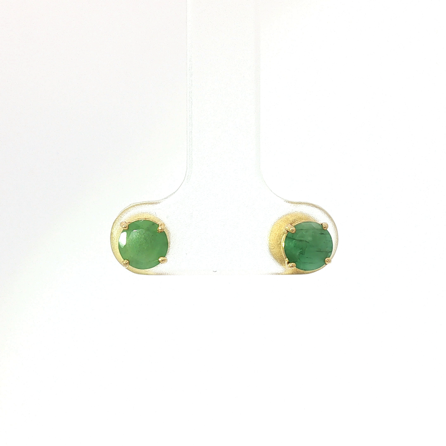 Round Emerald Stud Earrings in Yellow Gold