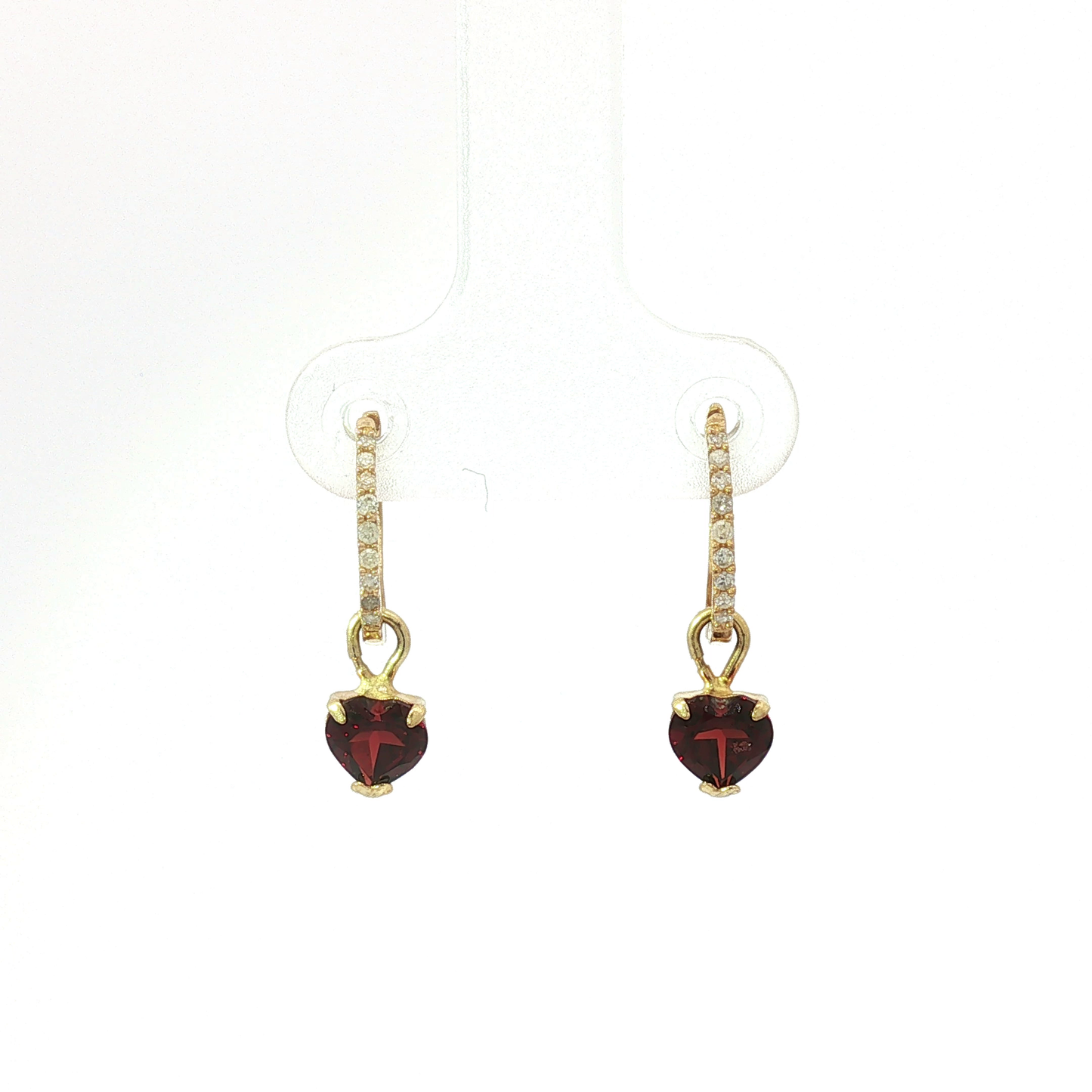 Heart-Shaped Garnet Drop Earrings in Yellow Gold