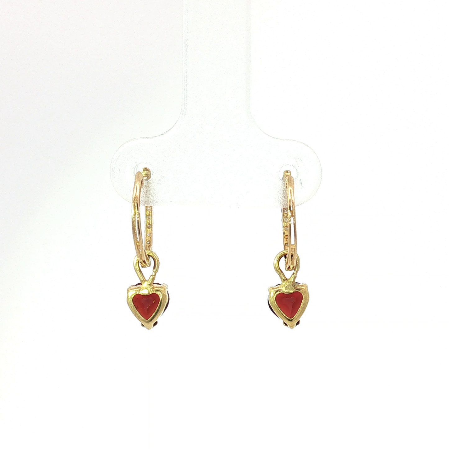Heart-Shaped Garnet Drop Earrings in Yellow Gold