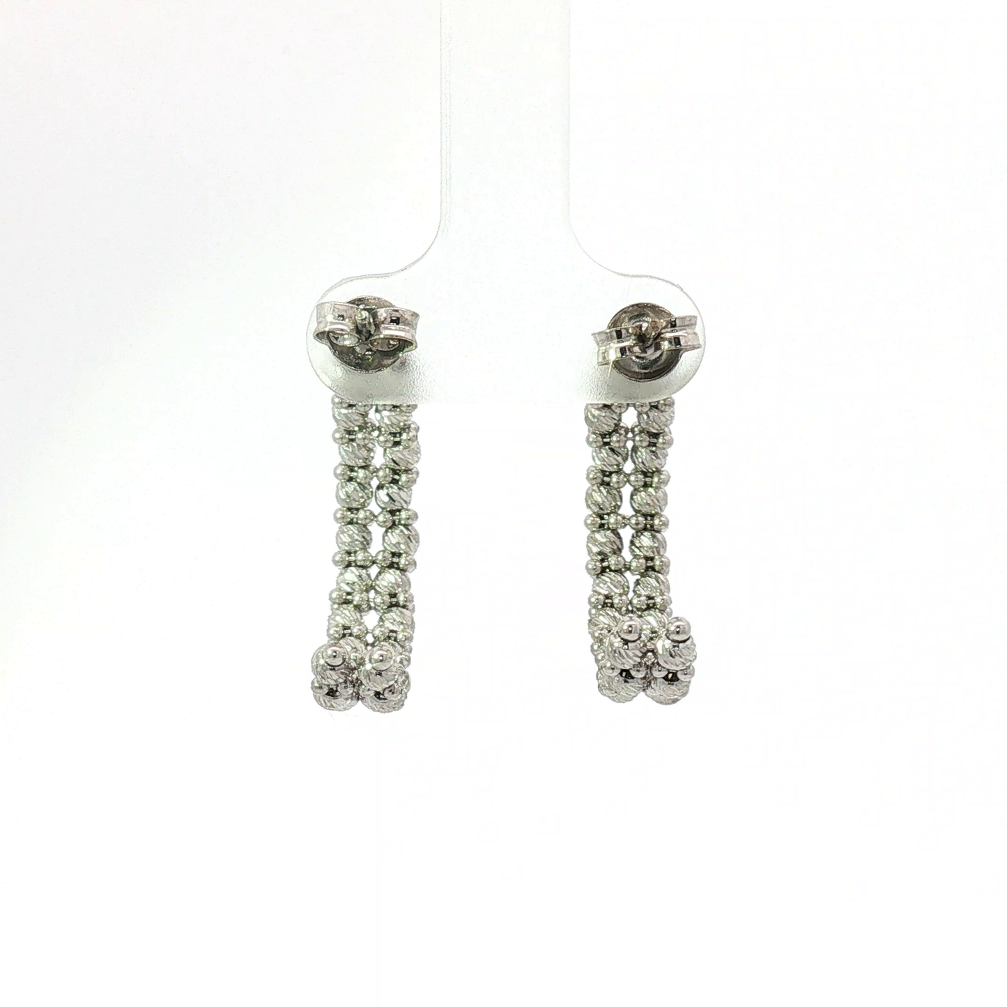 White Gold Textured Bead Double Row Hoop Earrings