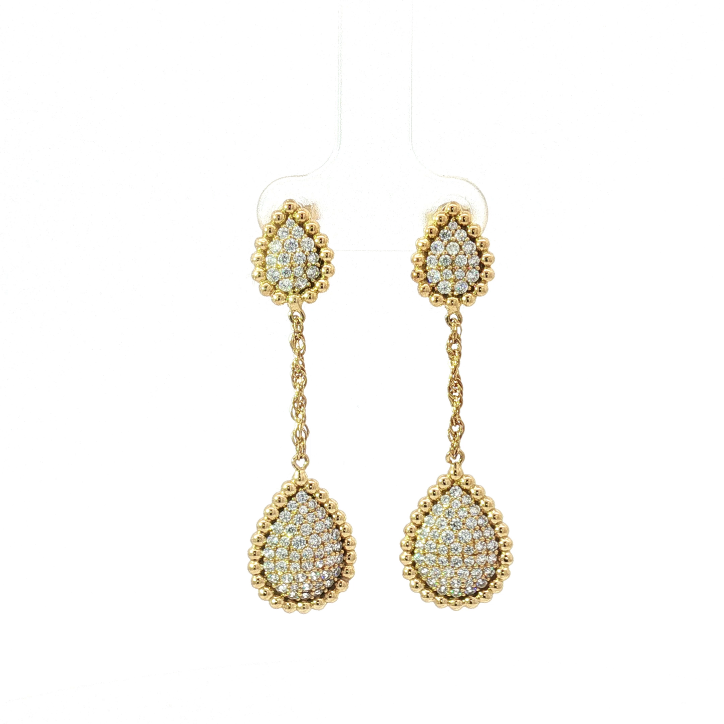 Yellow Gold Diamond Pave Teardrop Drop Earrings