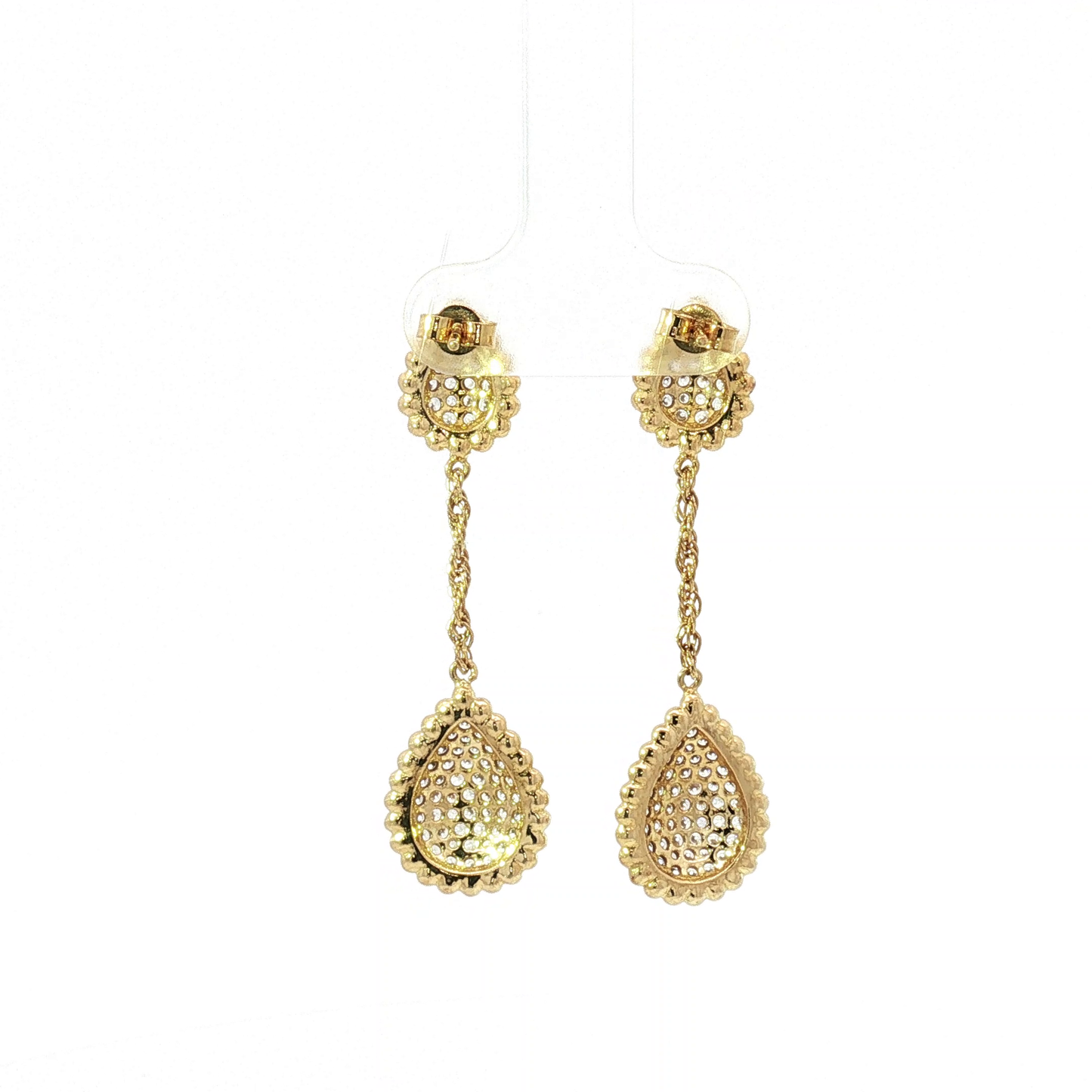 Yellow Gold Diamond Pave Teardrop Drop Earrings