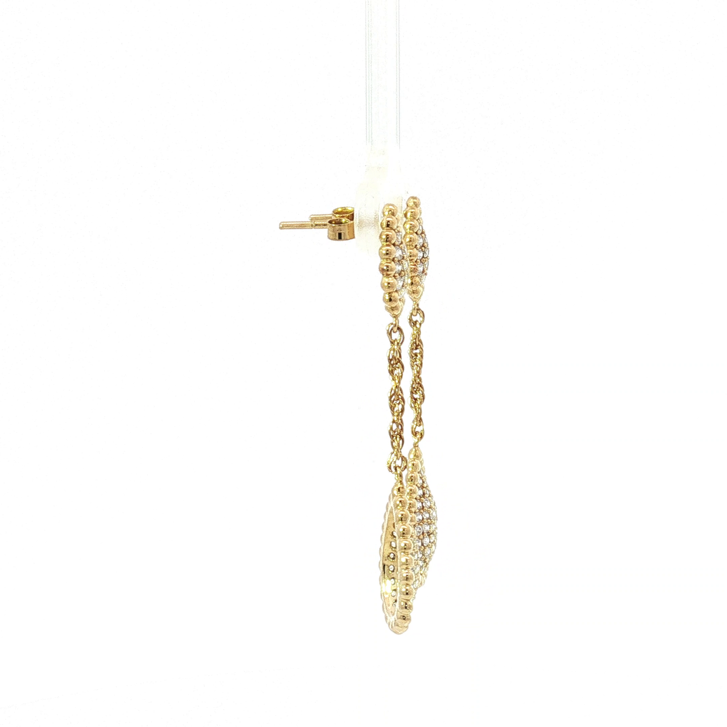 Yellow Gold Diamond Pave Teardrop Drop Earrings