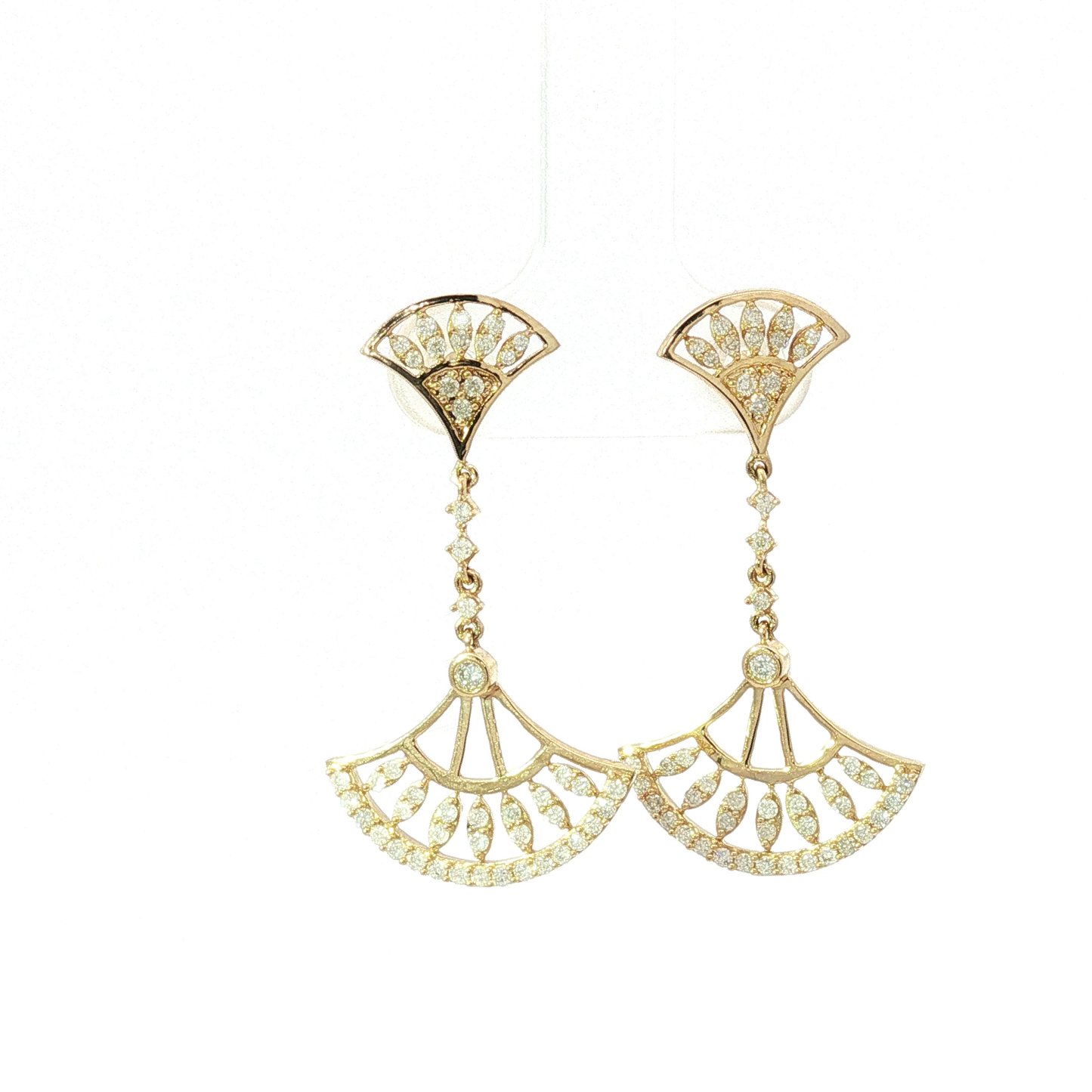 Yellow Gold Diamond Openwork Fan Dangle Earrings