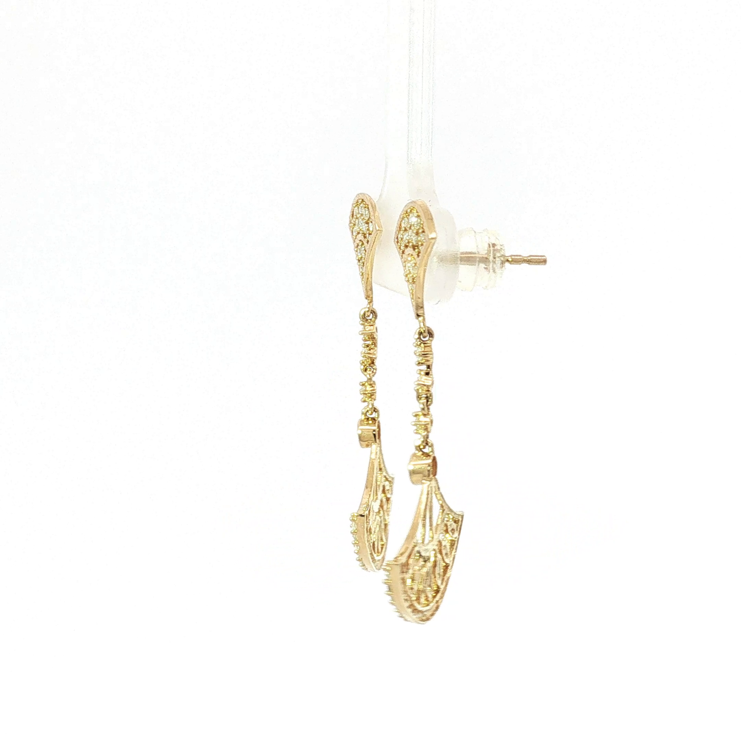 Yellow Gold Diamond Openwork Fan Dangle Earrings