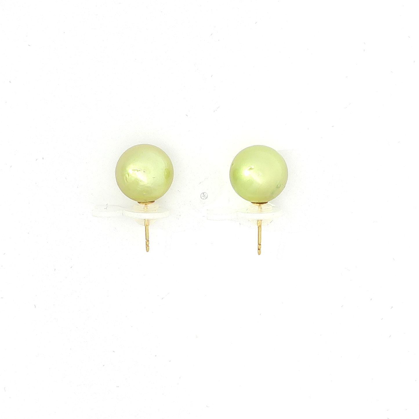 Light Green Pearl Stud Earrings in Yellow Gold