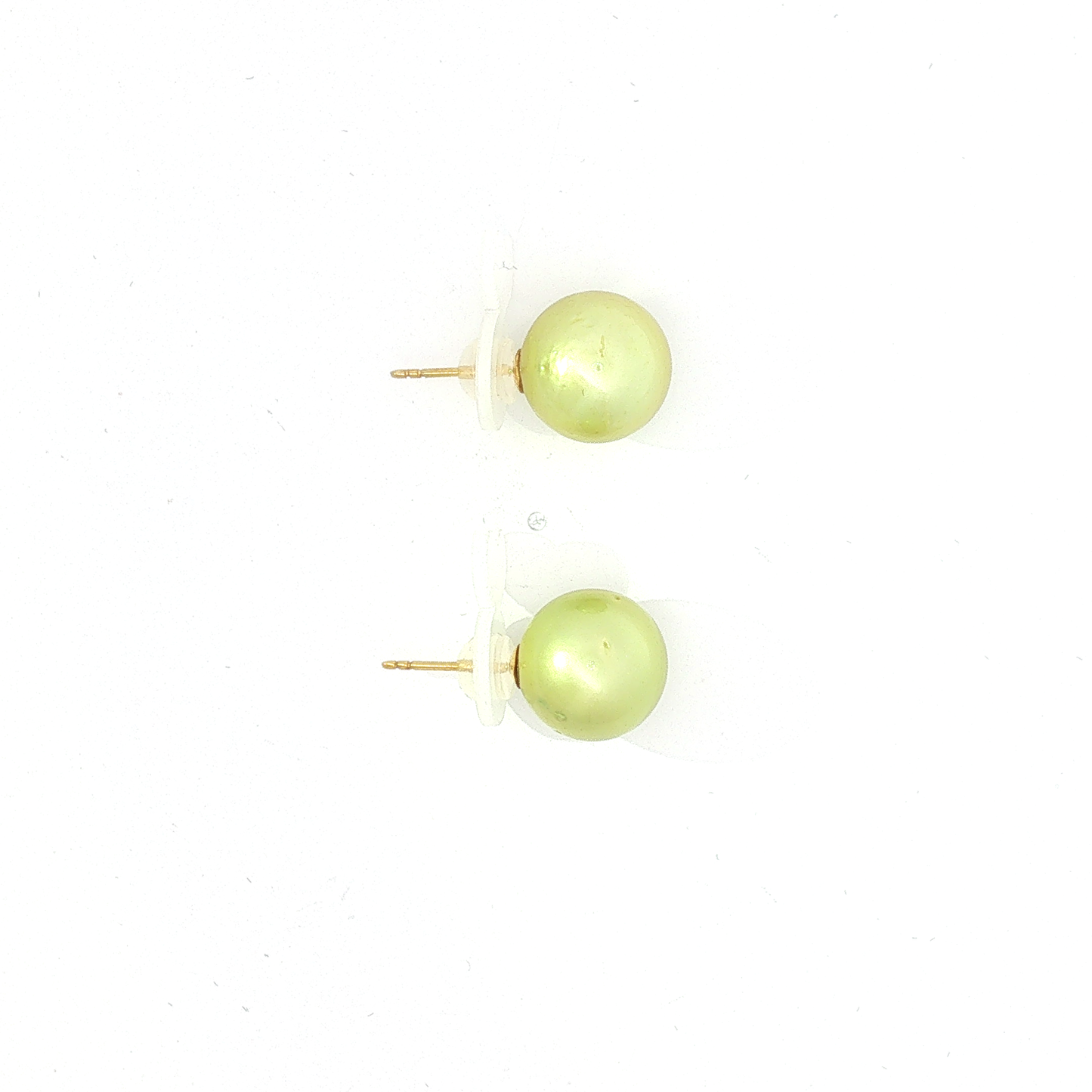 Light Green Pearl Stud Earrings in Yellow Gold
