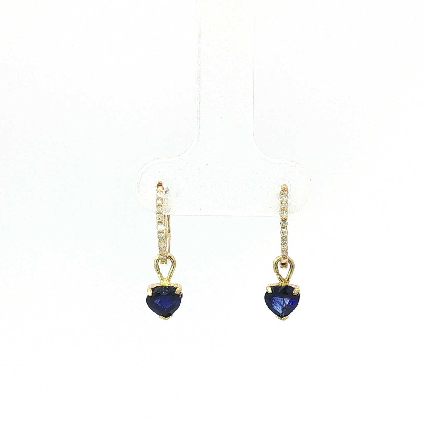 Heart-Shaped Royal Blue Sapphire Drop Earrings in Yellow Gold