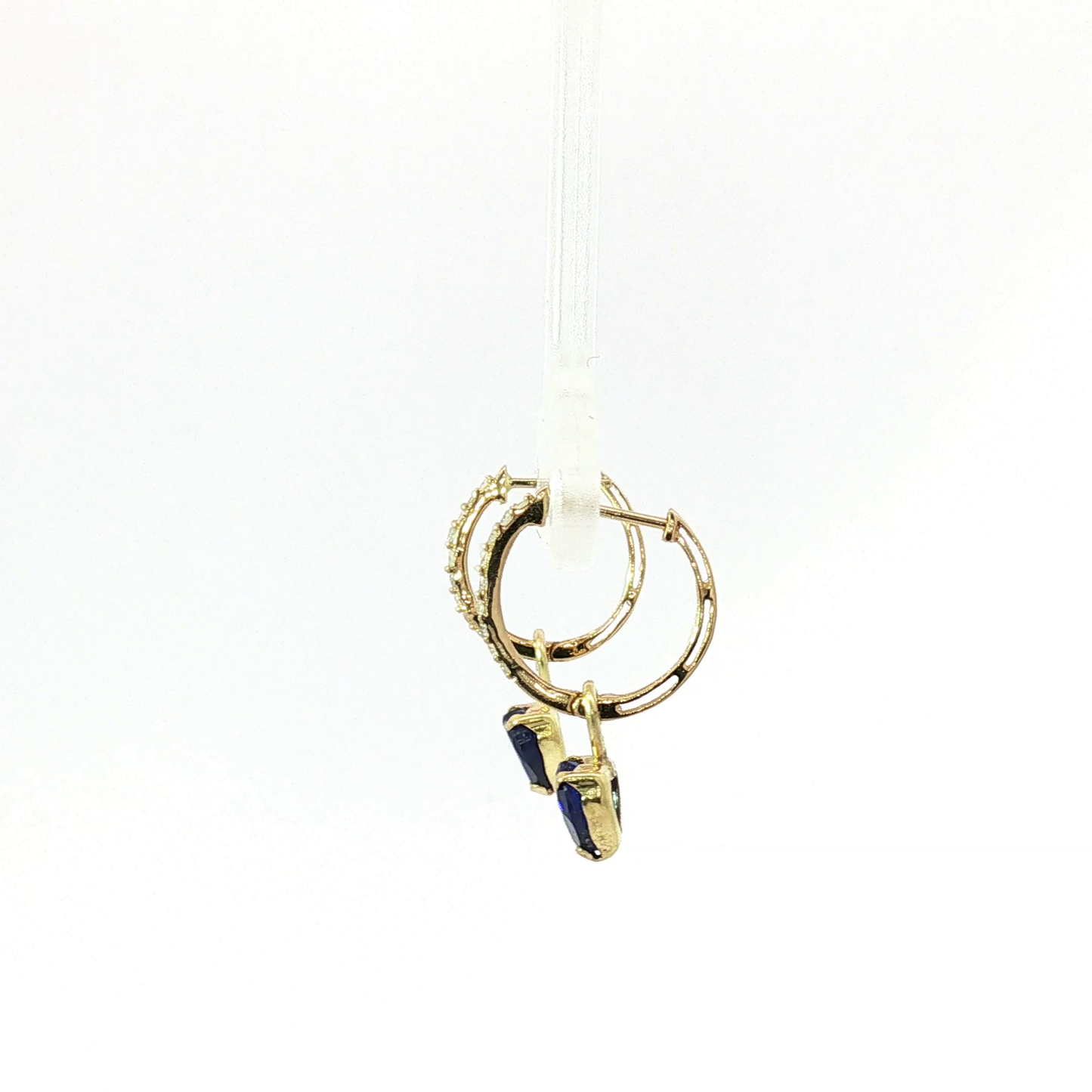 Heart-Shaped Royal Blue Sapphire Drop Earrings in Yellow Gold