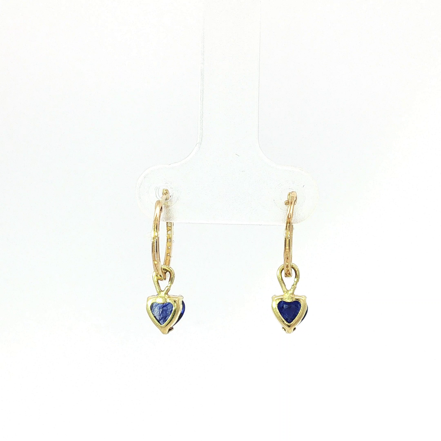Heart-Shaped Royal Blue Sapphire Drop Earrings in Yellow Gold