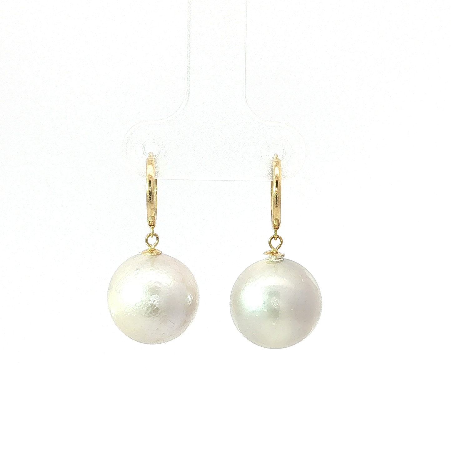 Yellow Gold Round White Pearl Drop Earrings