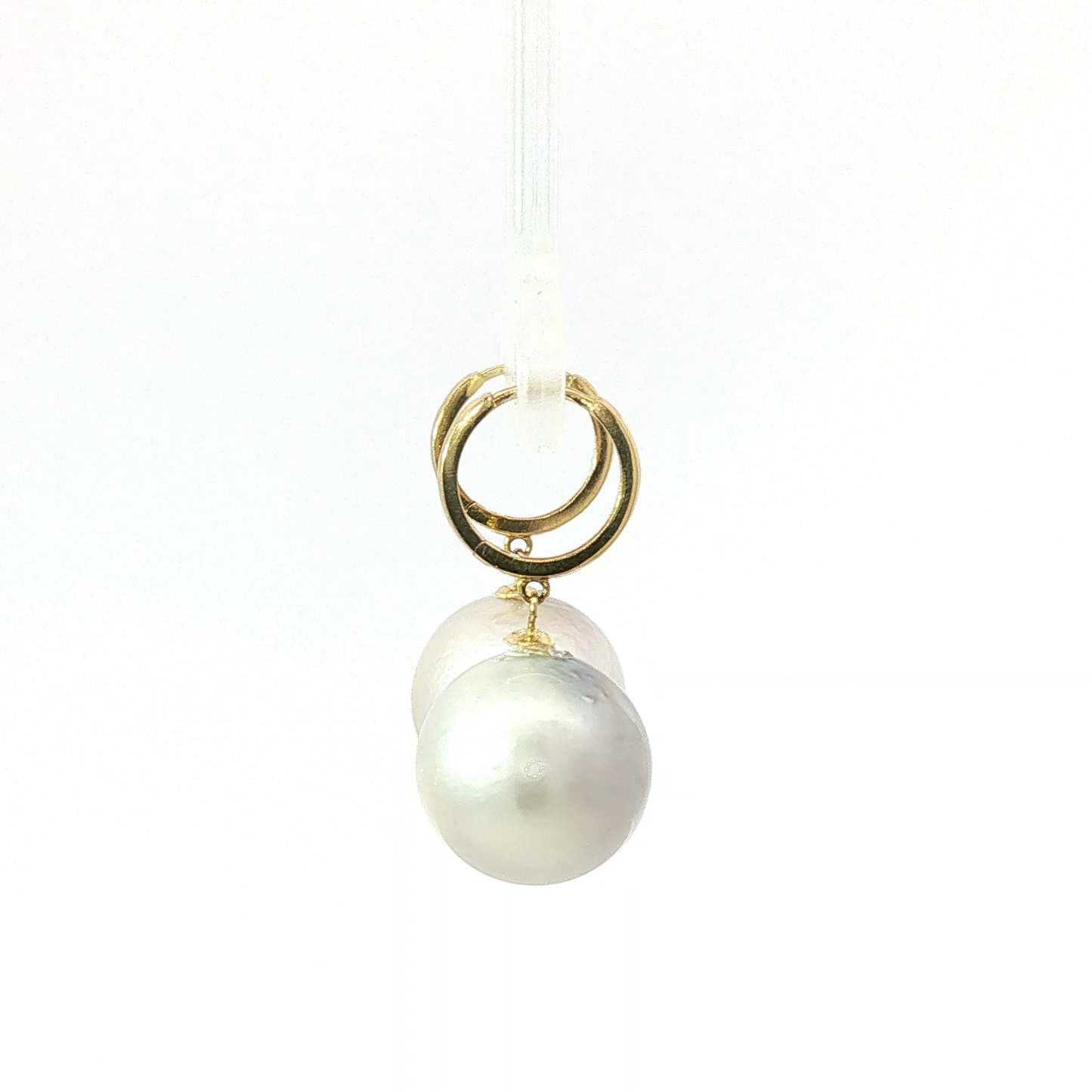 Yellow Gold Round White Pearl Drop Earrings