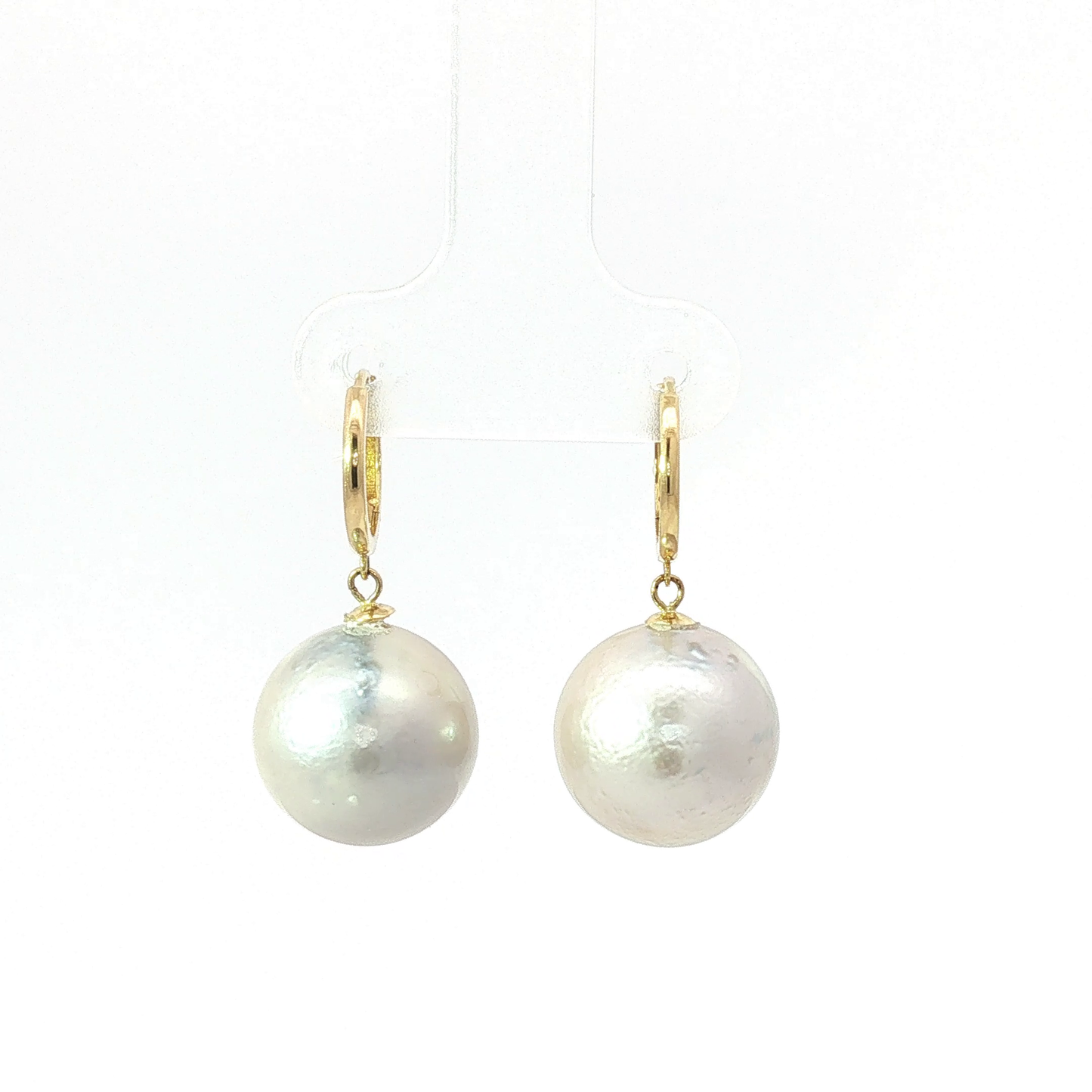 Yellow Gold Round White Pearl Drop Earrings