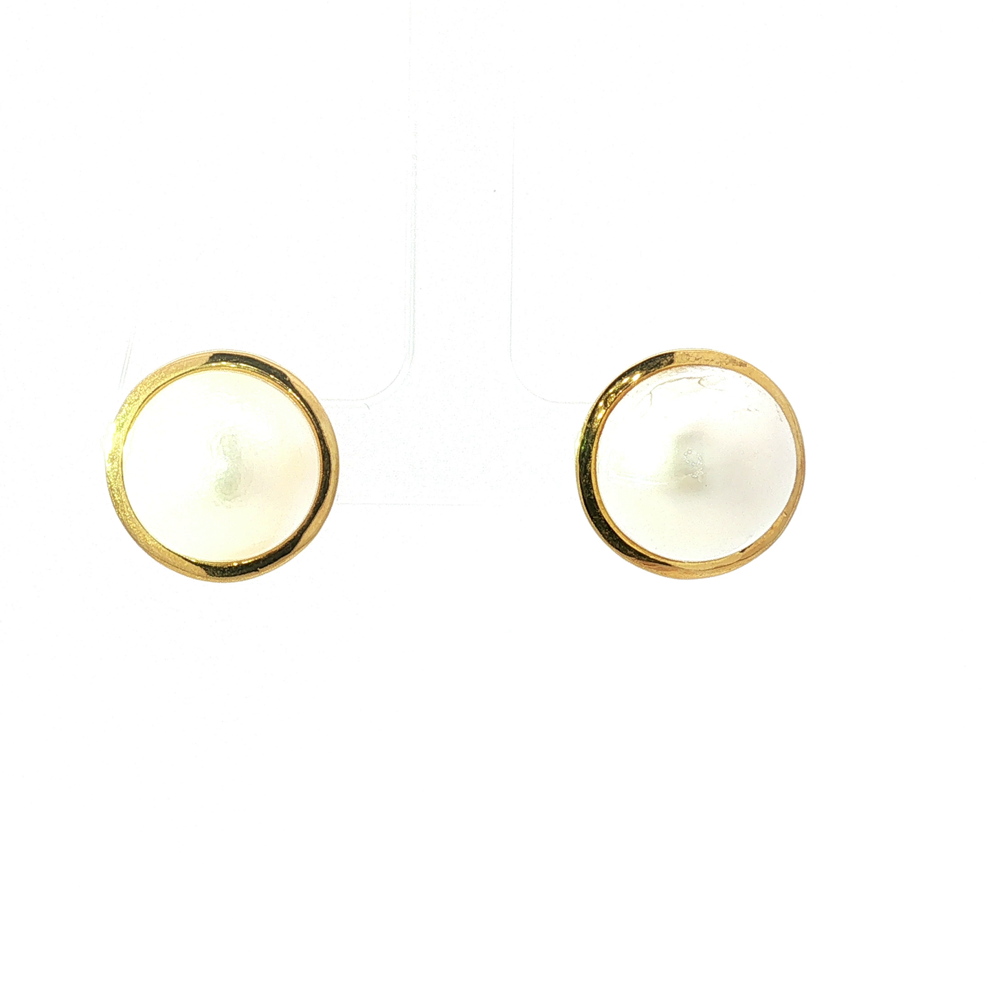 Classic Pearl Bezel Stud Earrings in Yellow Gold