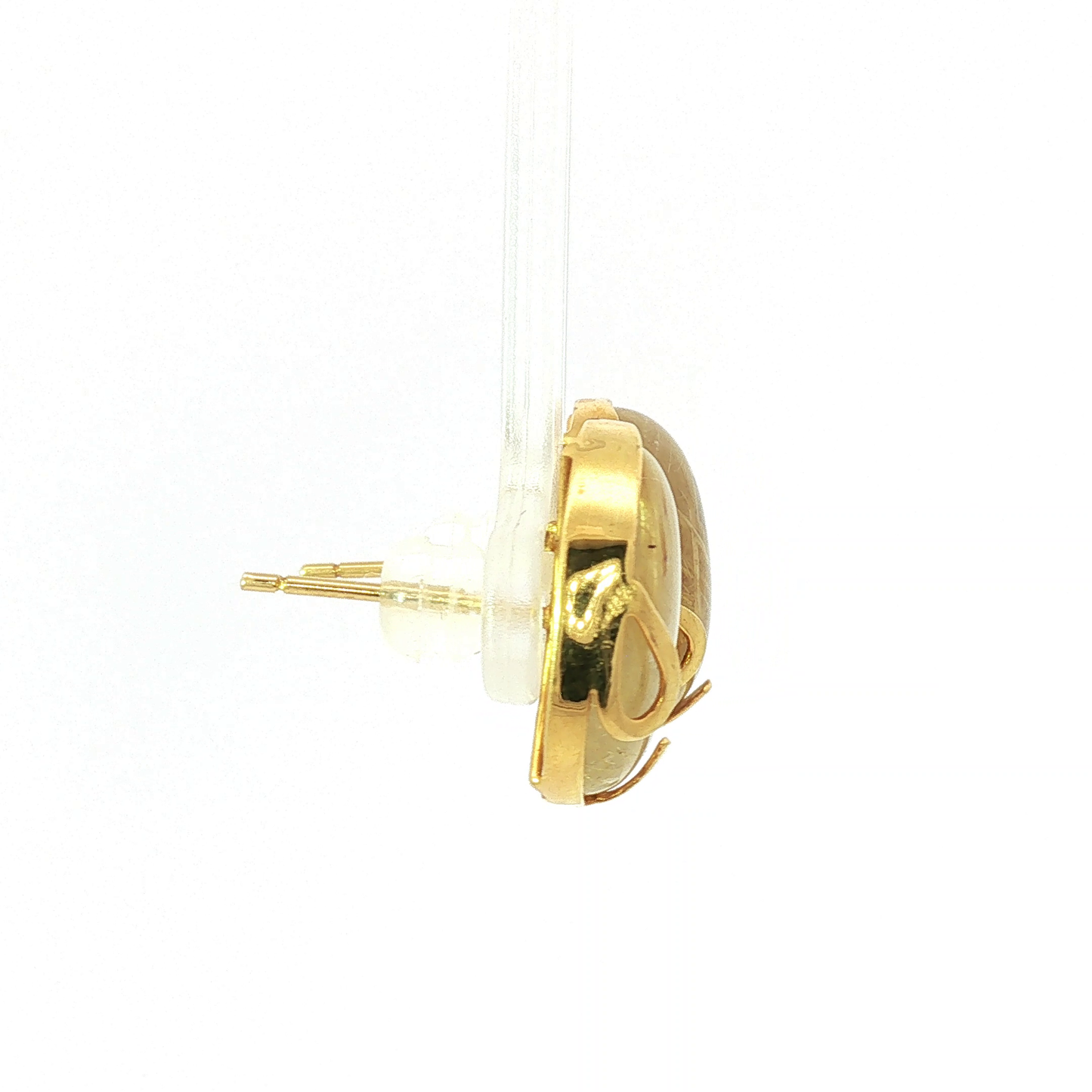 Oval Rutilated Quartz Stud Earrings in Yellow Gold