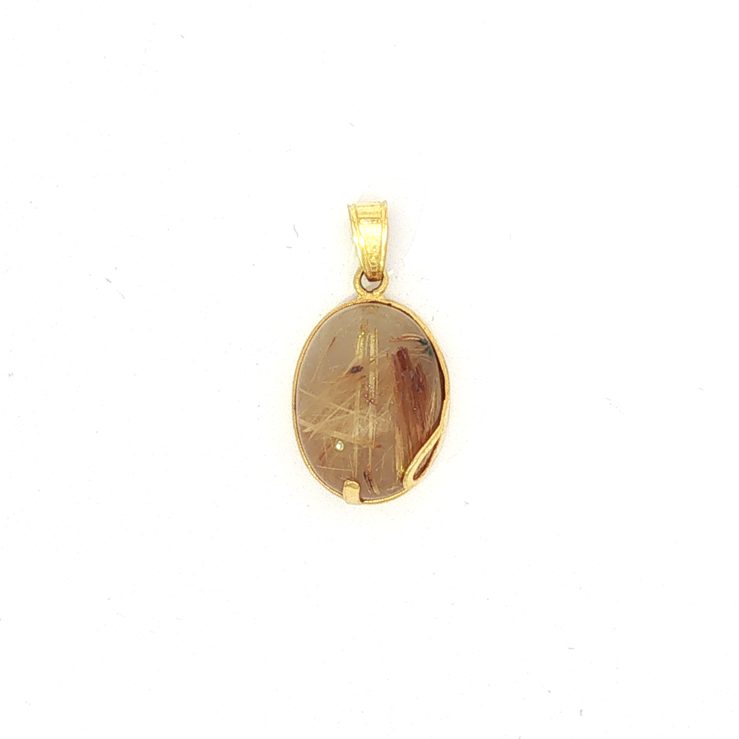 Oval Rutilated Quartz Stud Earrings in Yellow Gold