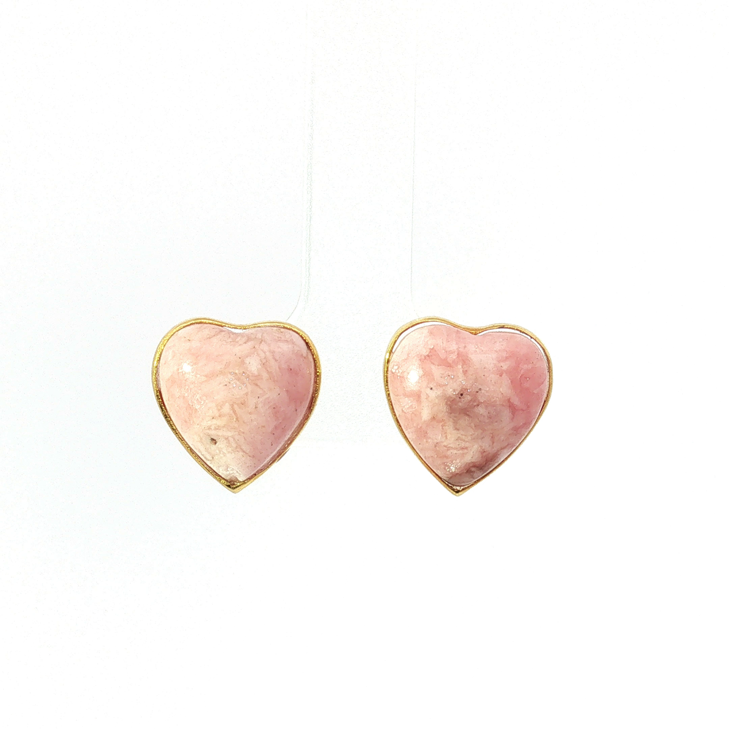 Heart-Shaped Rose Quartz Stud Earrings in Yellow Gold