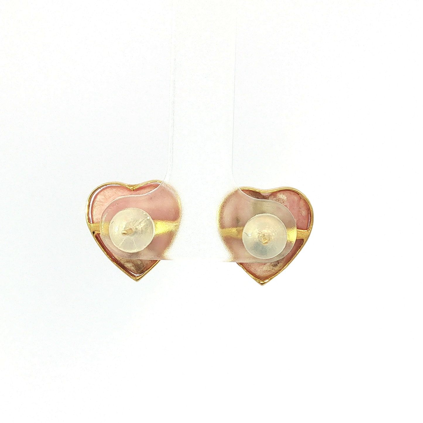 Heart-Shaped Rose Quartz Stud Earrings in Yellow Gold