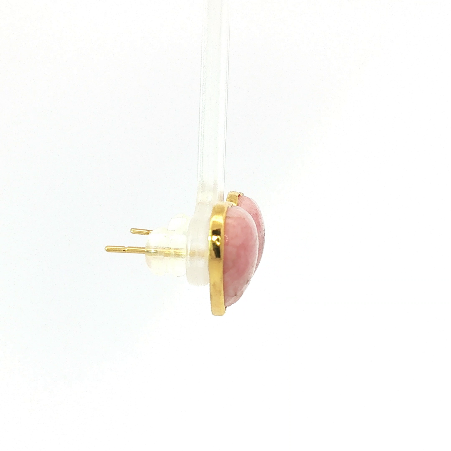 Heart-Shaped Rose Quartz Stud Earrings in Yellow Gold
