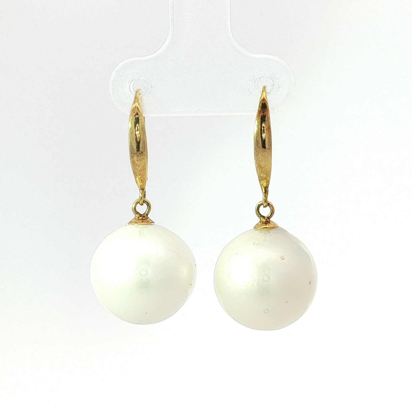 Classic White Pearl Drop Earrings in Yellow Gold
