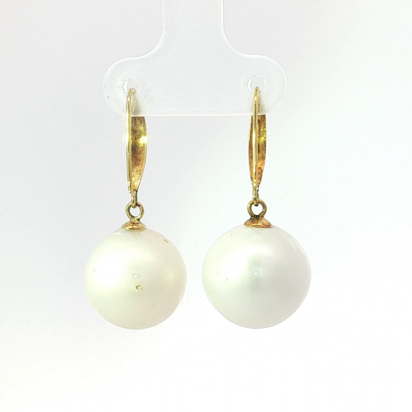 Classic White Pearl Drop Earrings in Yellow Gold